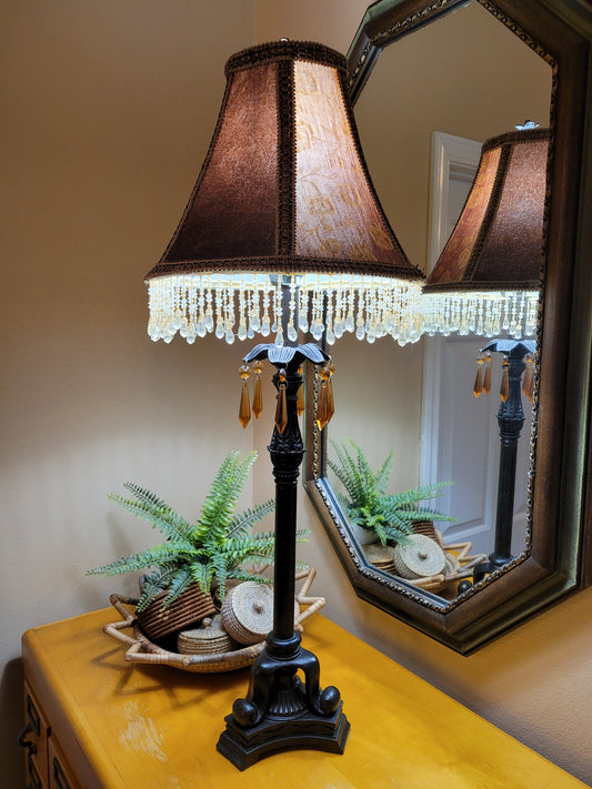 Vintage Candlestick Lamp with Beaded Shade