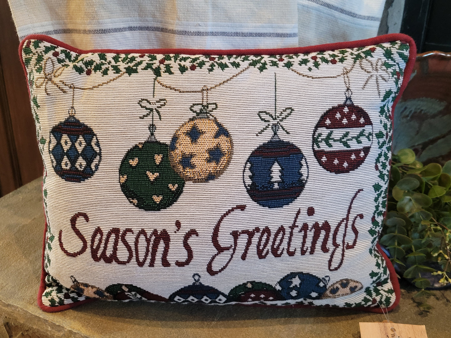 Season's Greetings Vintage Tapestry Pillow
