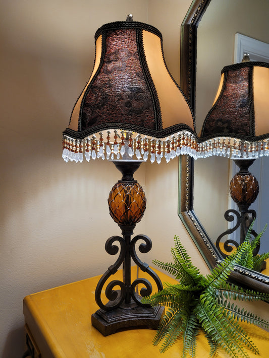 Vintage Table Lamp with Brocade Shade