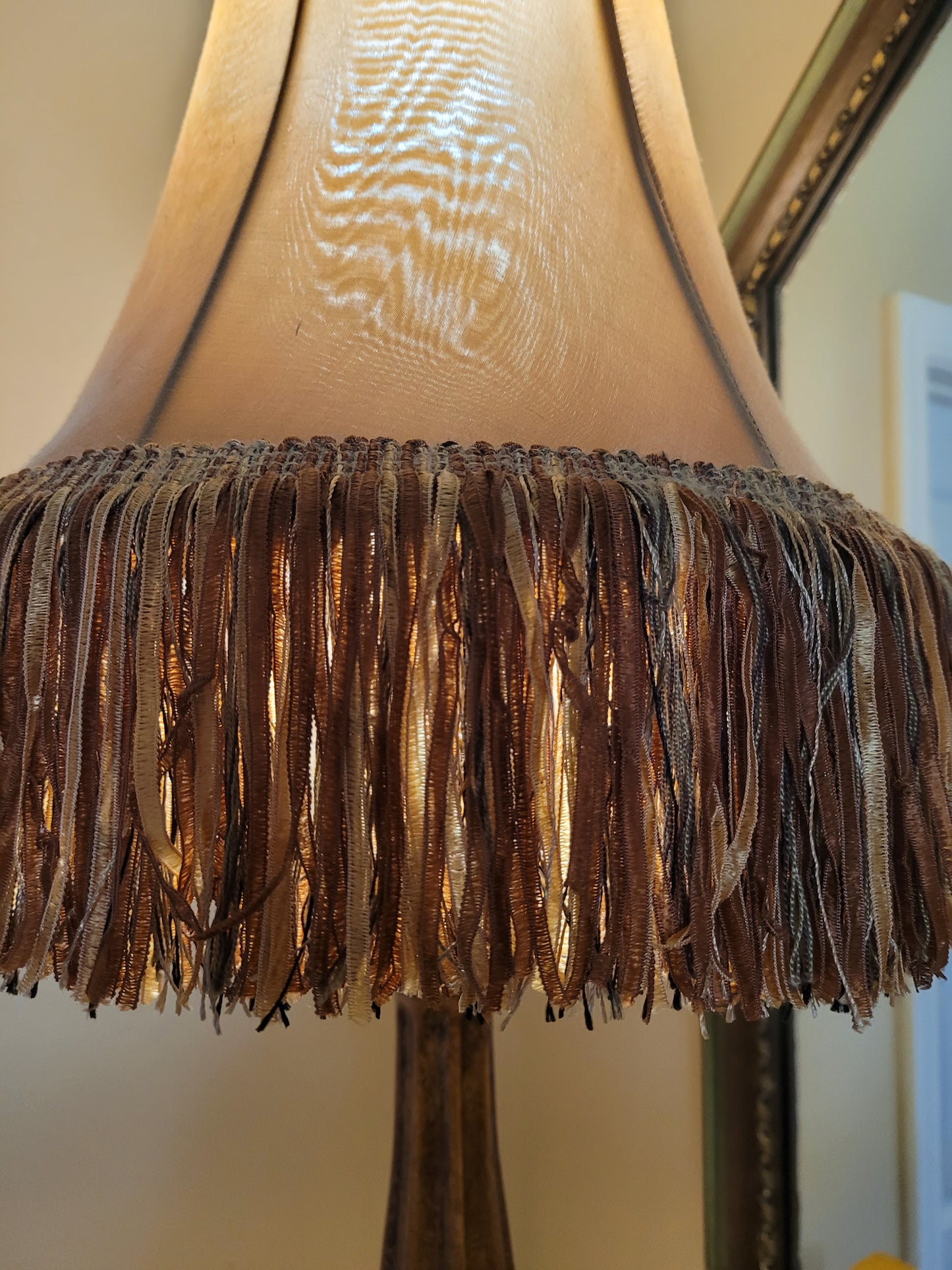 Vintage Console Lamp with Fringed Shade