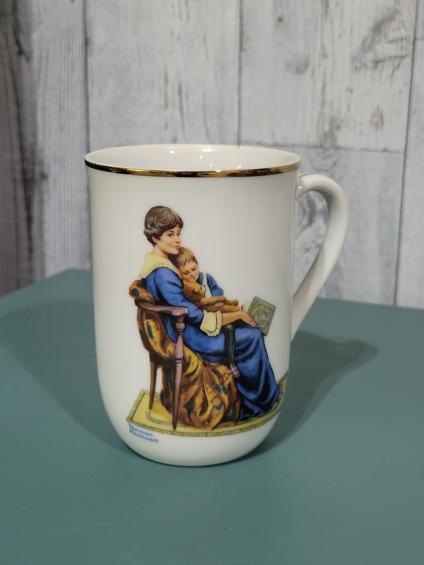 Vintage Norman Rockwell Mugs with Gold Rims