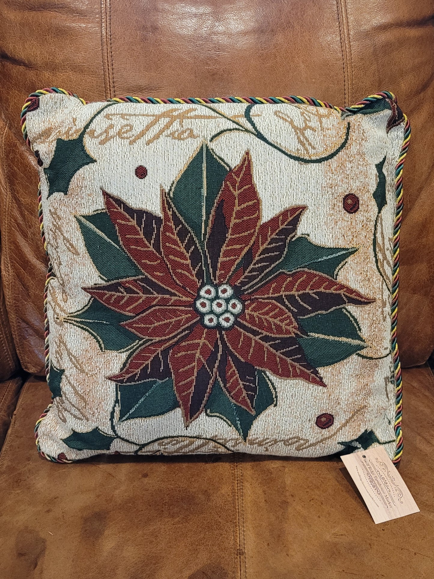 Vintage Tapestry Pointsettia Pillow