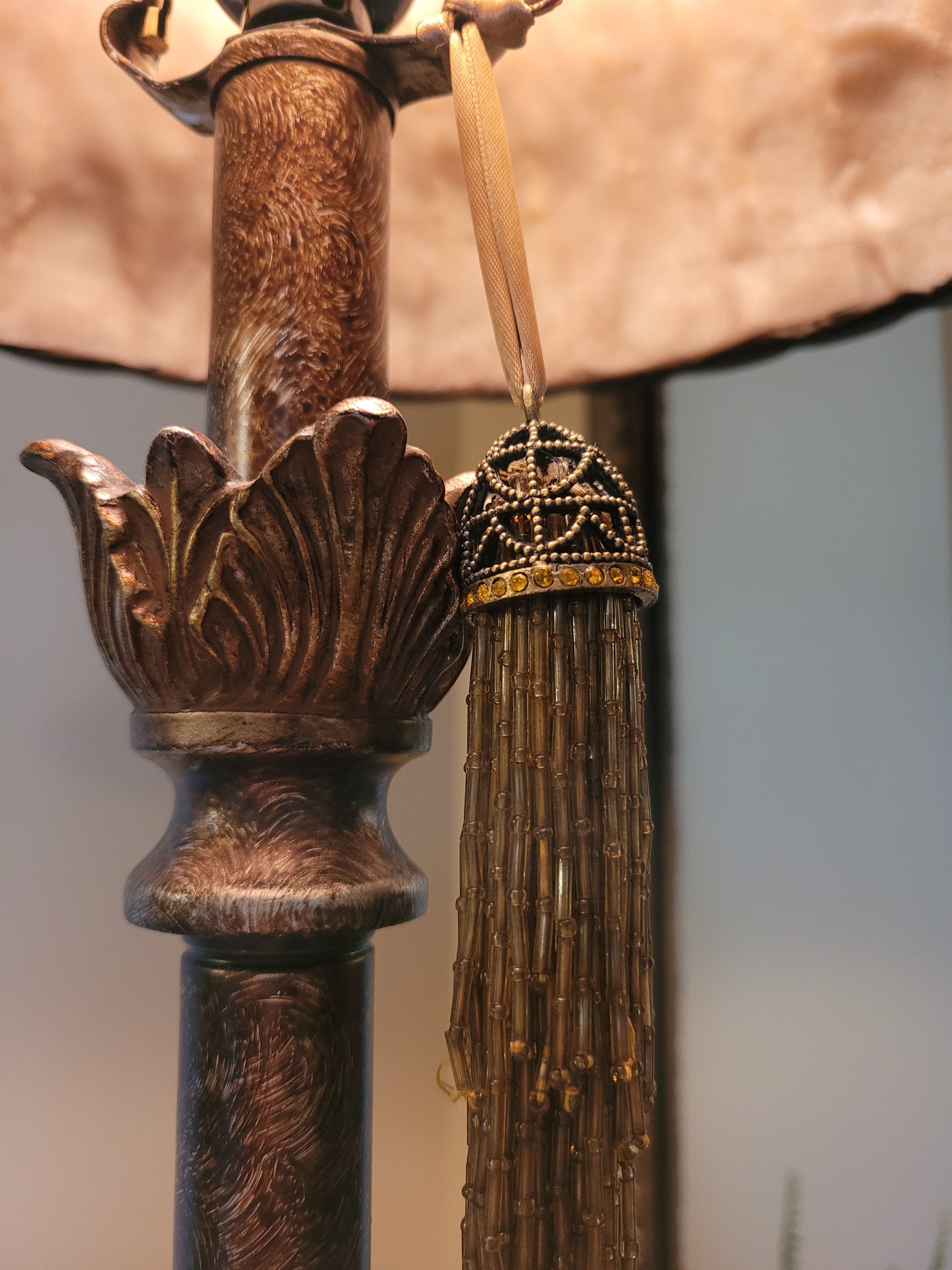 Vintage Console Lamp with Bamboo Shade