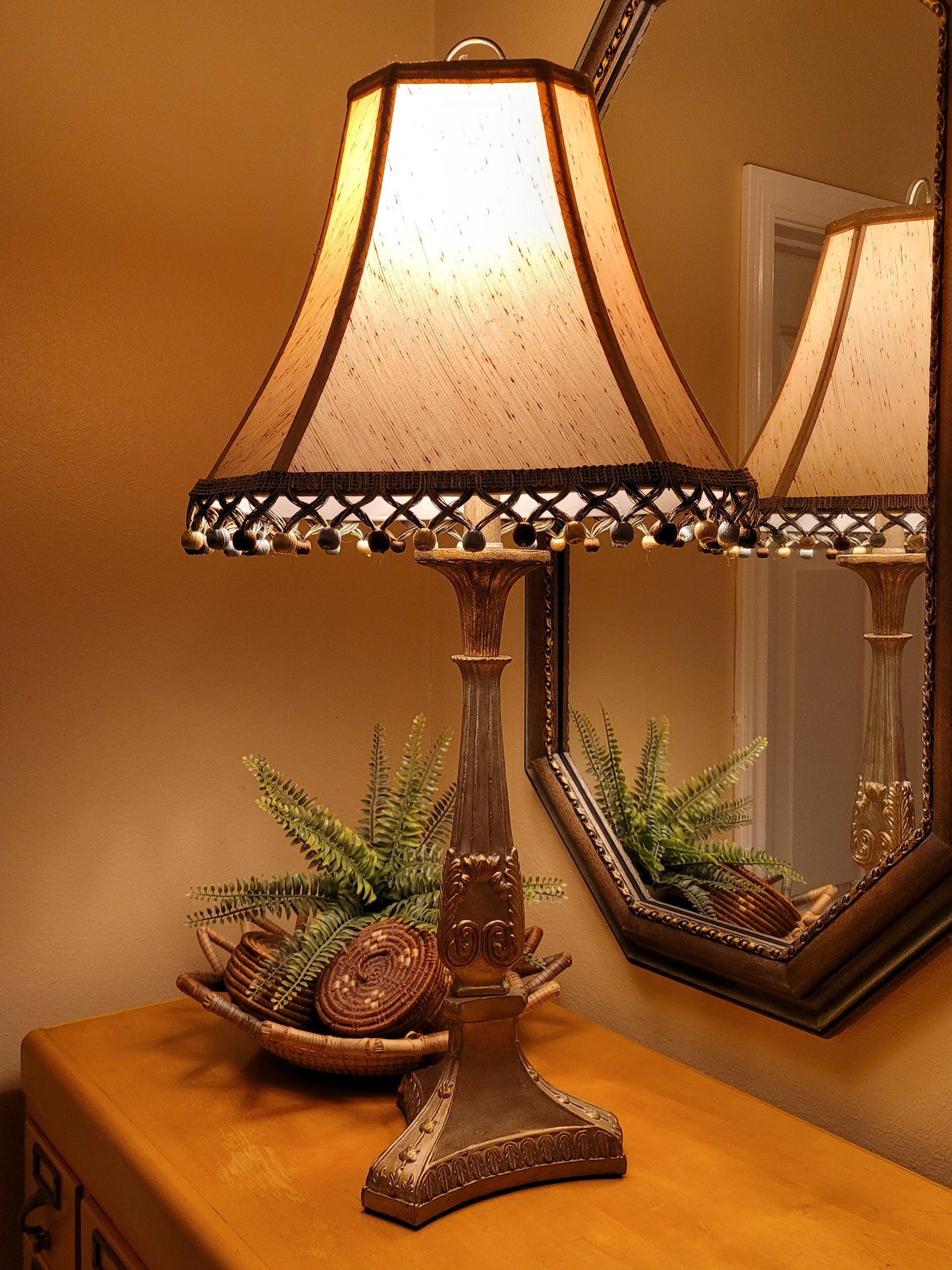 Vintage Gold-Toned Pedestal Lamp
