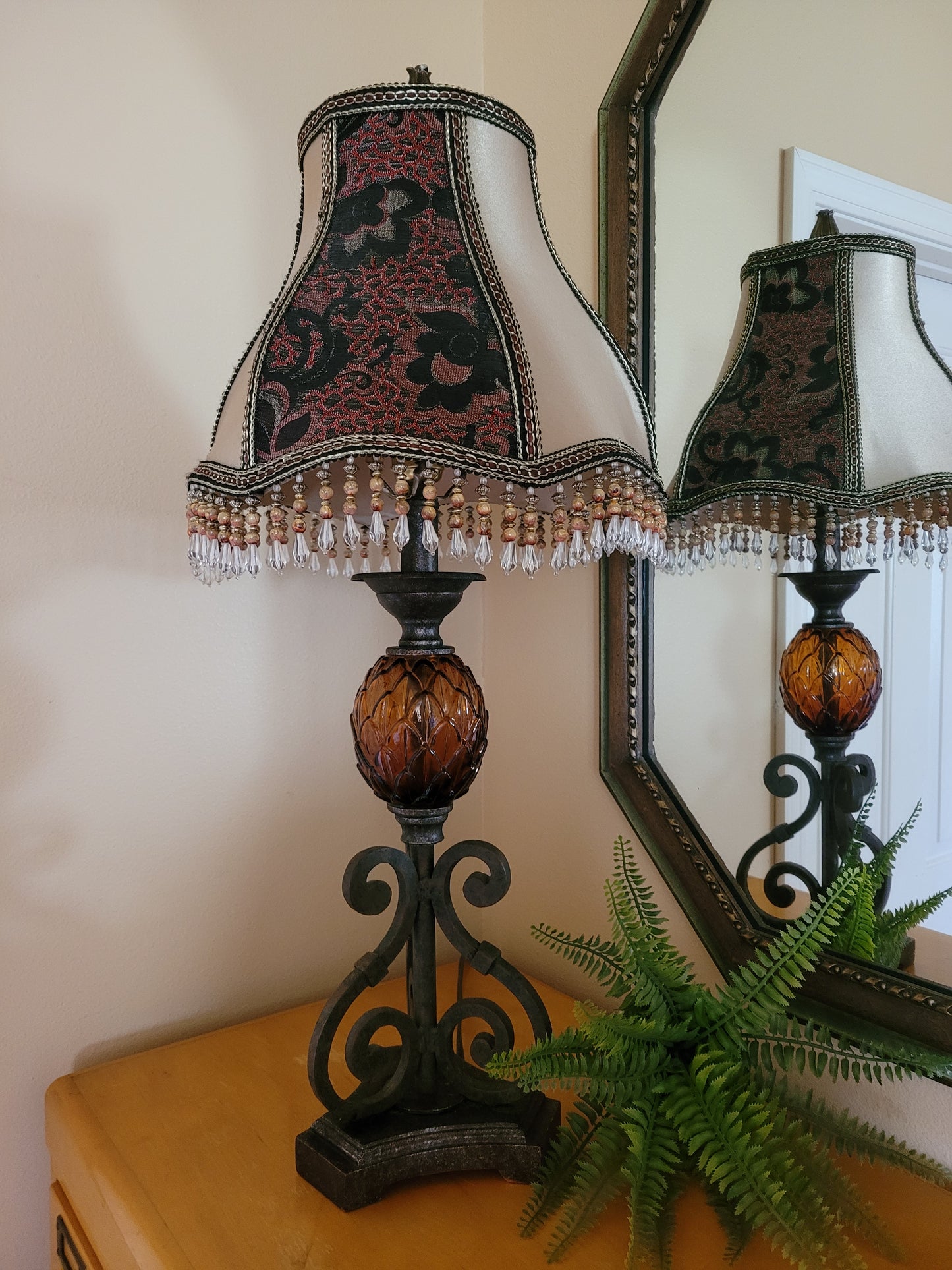Vintage Table Lamp with Brocade Shade