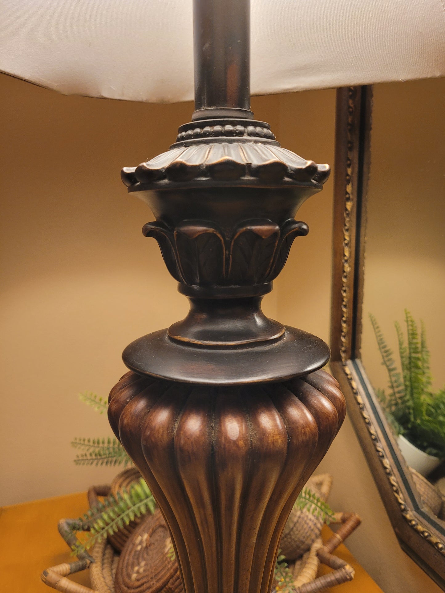 Vintage Bronze and Wood Pedestal Lamp