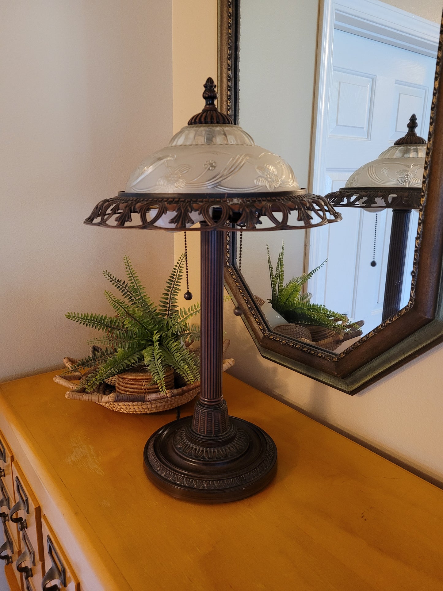 Vintage Bronze and Glass Table Lamp