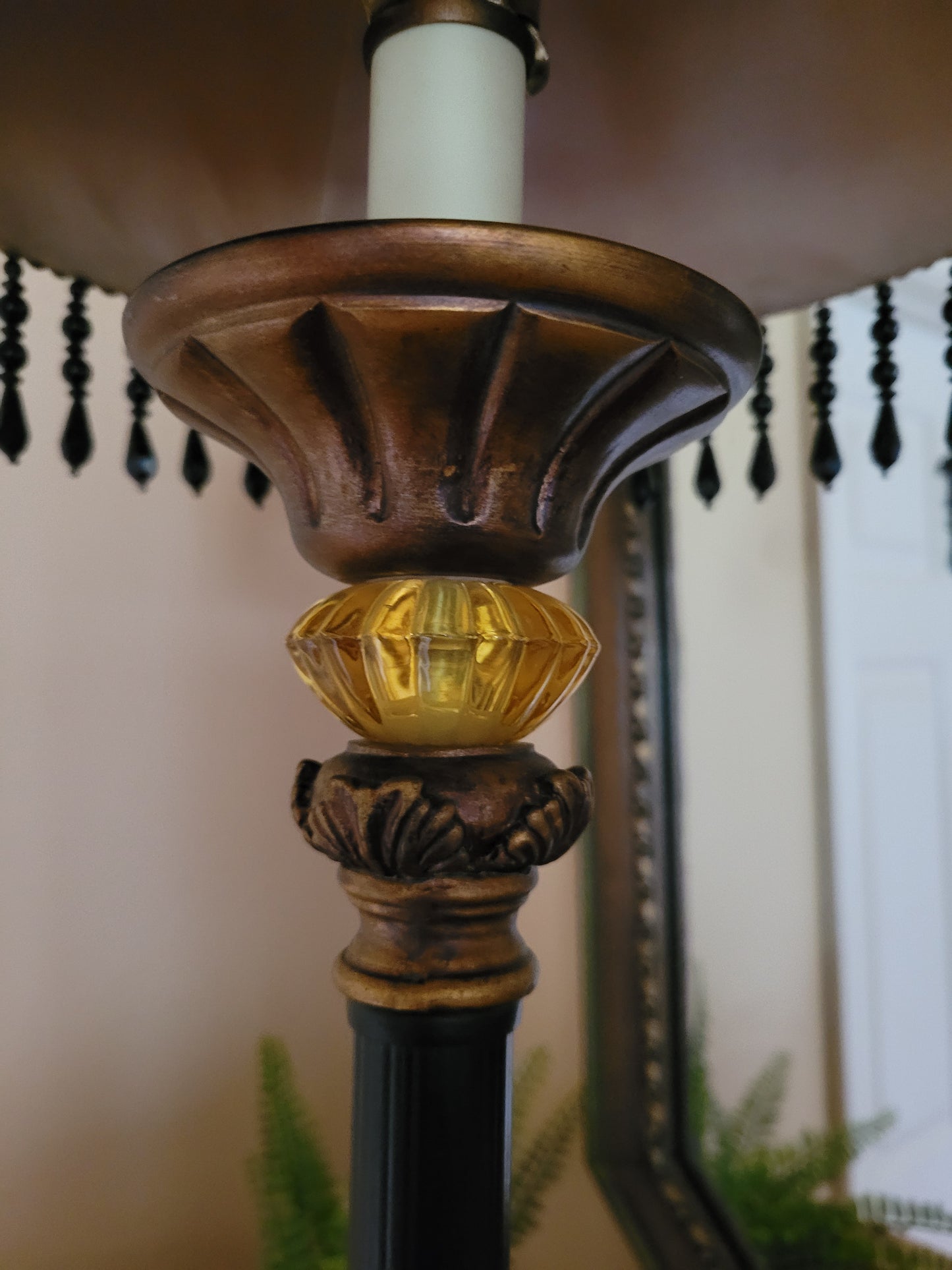 Vintage Candlestick Lamp with Beaded Shade