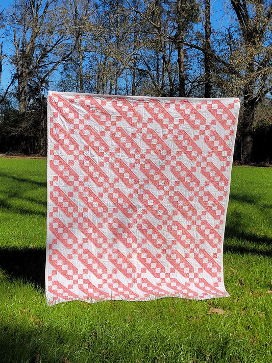 Vintage Hand-Quilted Jacob's Ladder Full Size Quilt