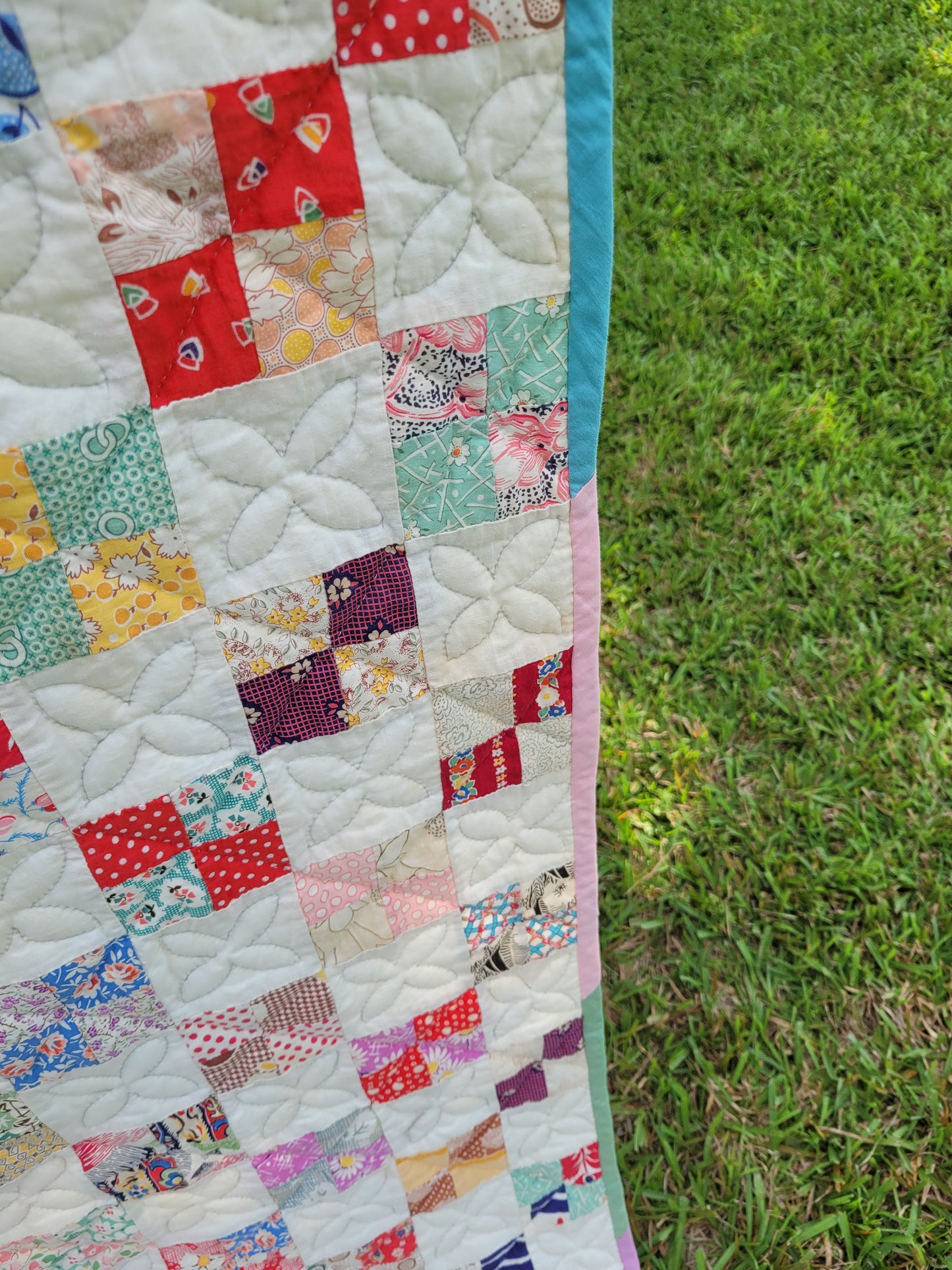 Hand-Quilted Antique 4-Patch Quilt