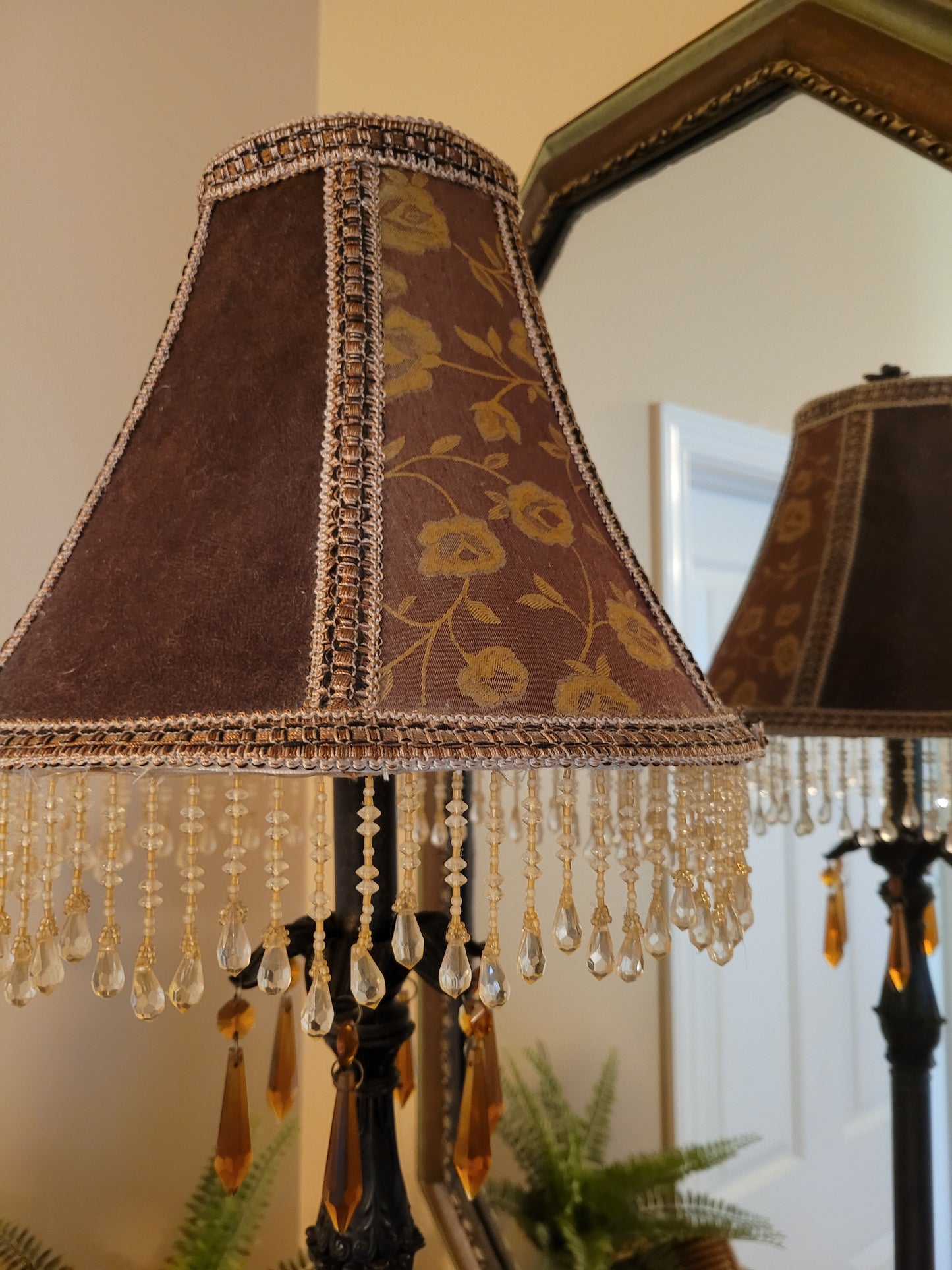 Vintage Candlestick Lamp with Beaded Shade