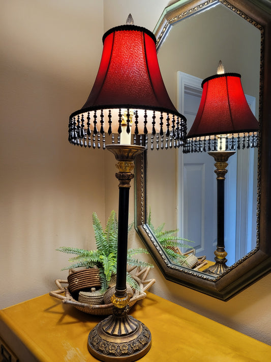 Vintage Candlestick Lamp with Beaded Shade