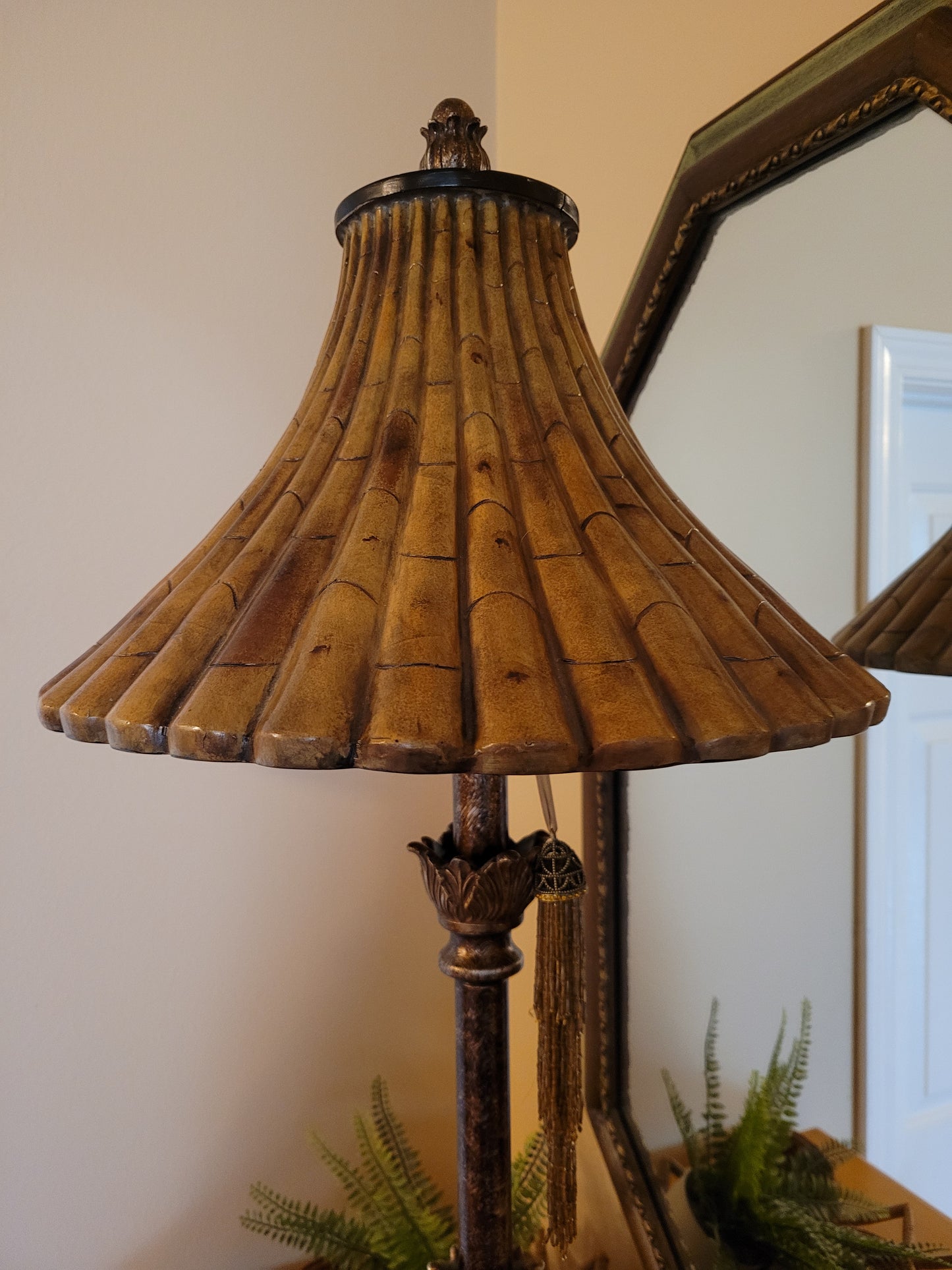 Vintage Console Lamp with Bamboo Shade