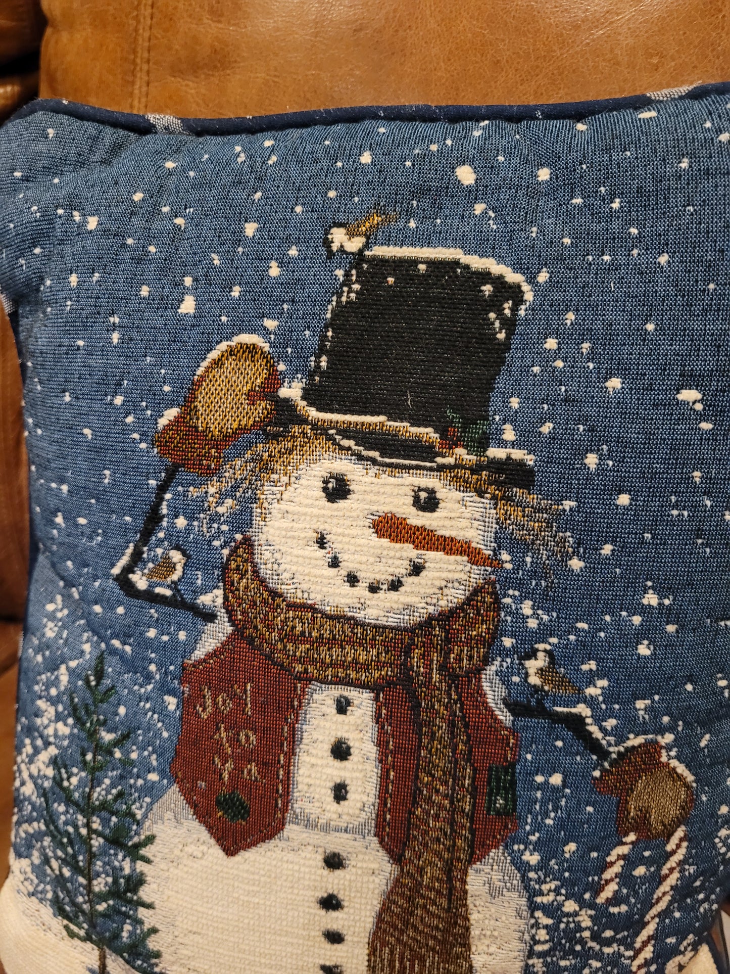 Vintage Tapestry Snow Man Pillow