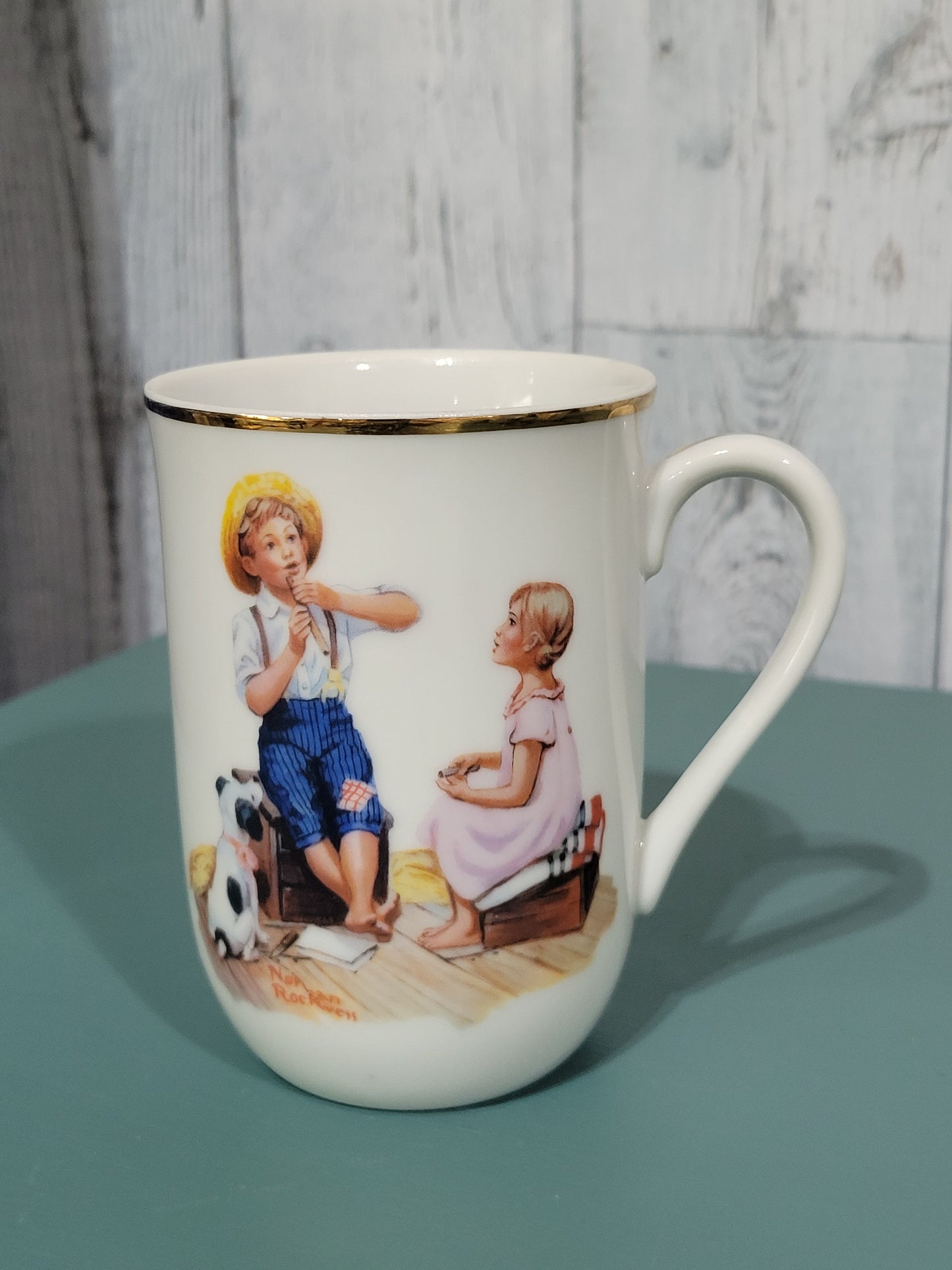 Vintage Norman Rockwell Mugs with Gold Rims