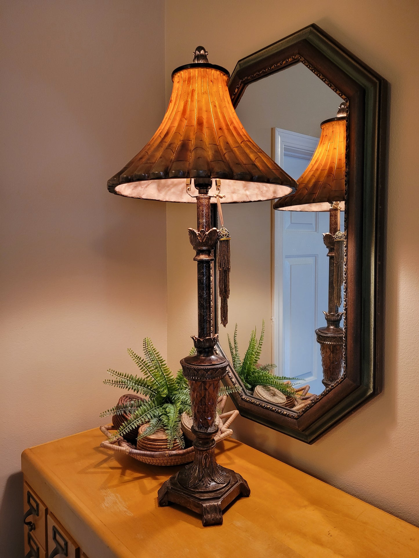 Vintage Console Lamp with Bamboo Shade