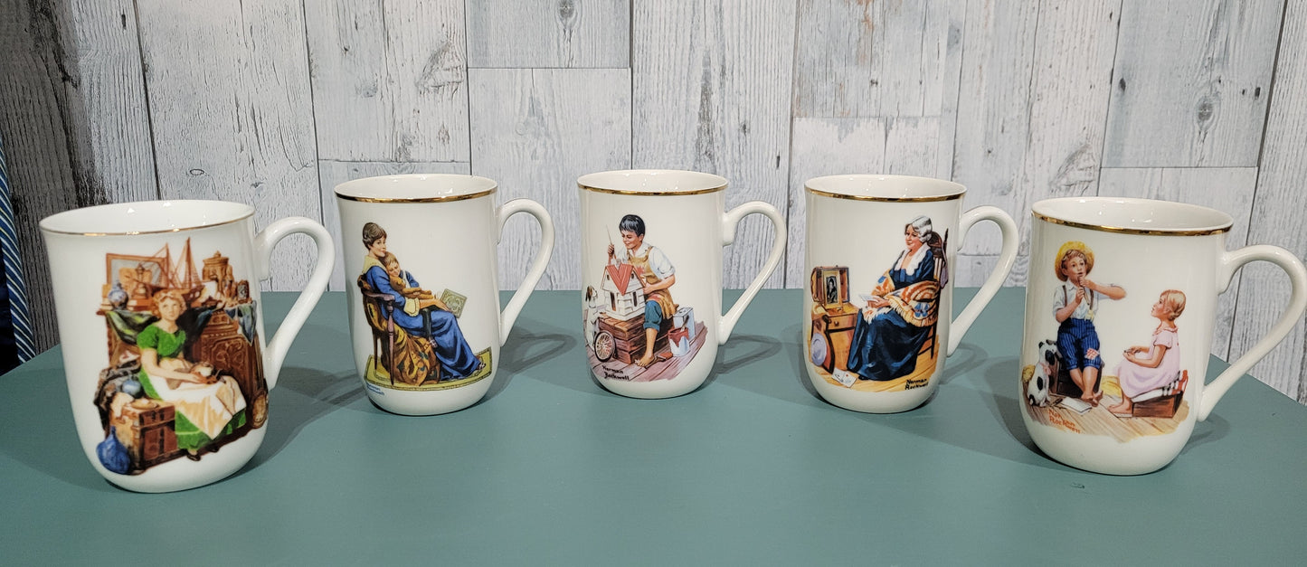 Vintage Norman Rockwell Mugs with Gold Rims