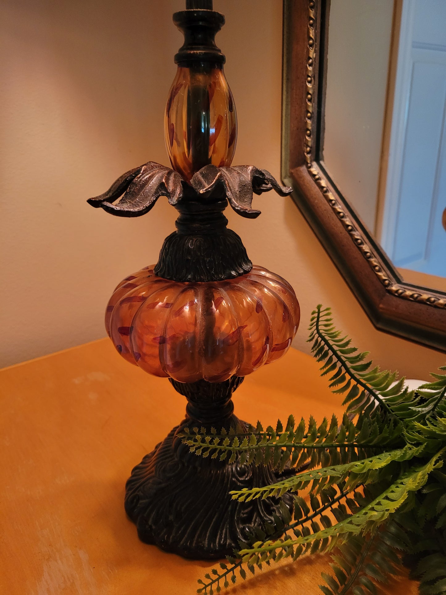 Vintage Amber Glass Console Lamp