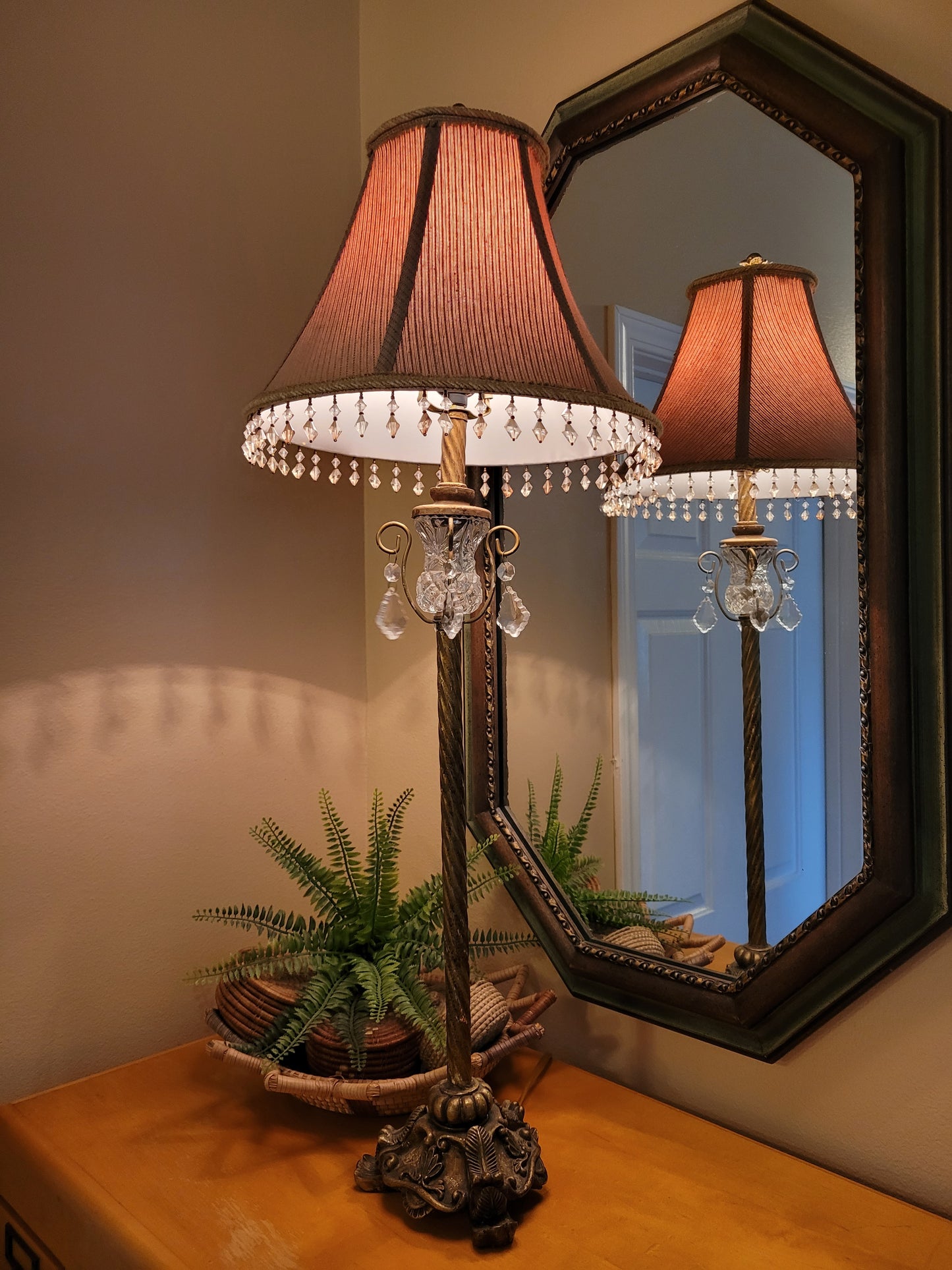 Vintage Candlestick Lamp with Crystal Details