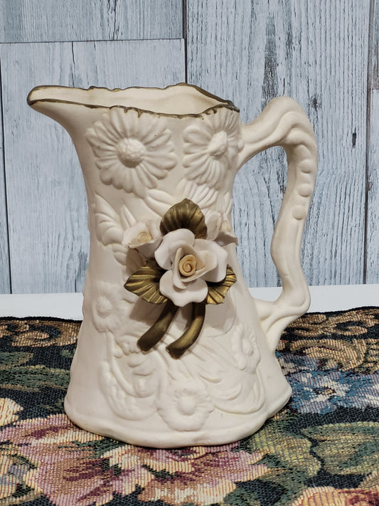 Vintage Ceramic Pitcher with Rose Detail