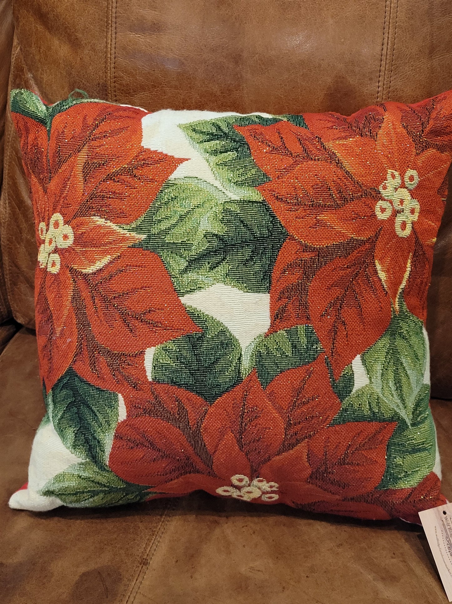 Poinsettia Tapestry Throw Pillow