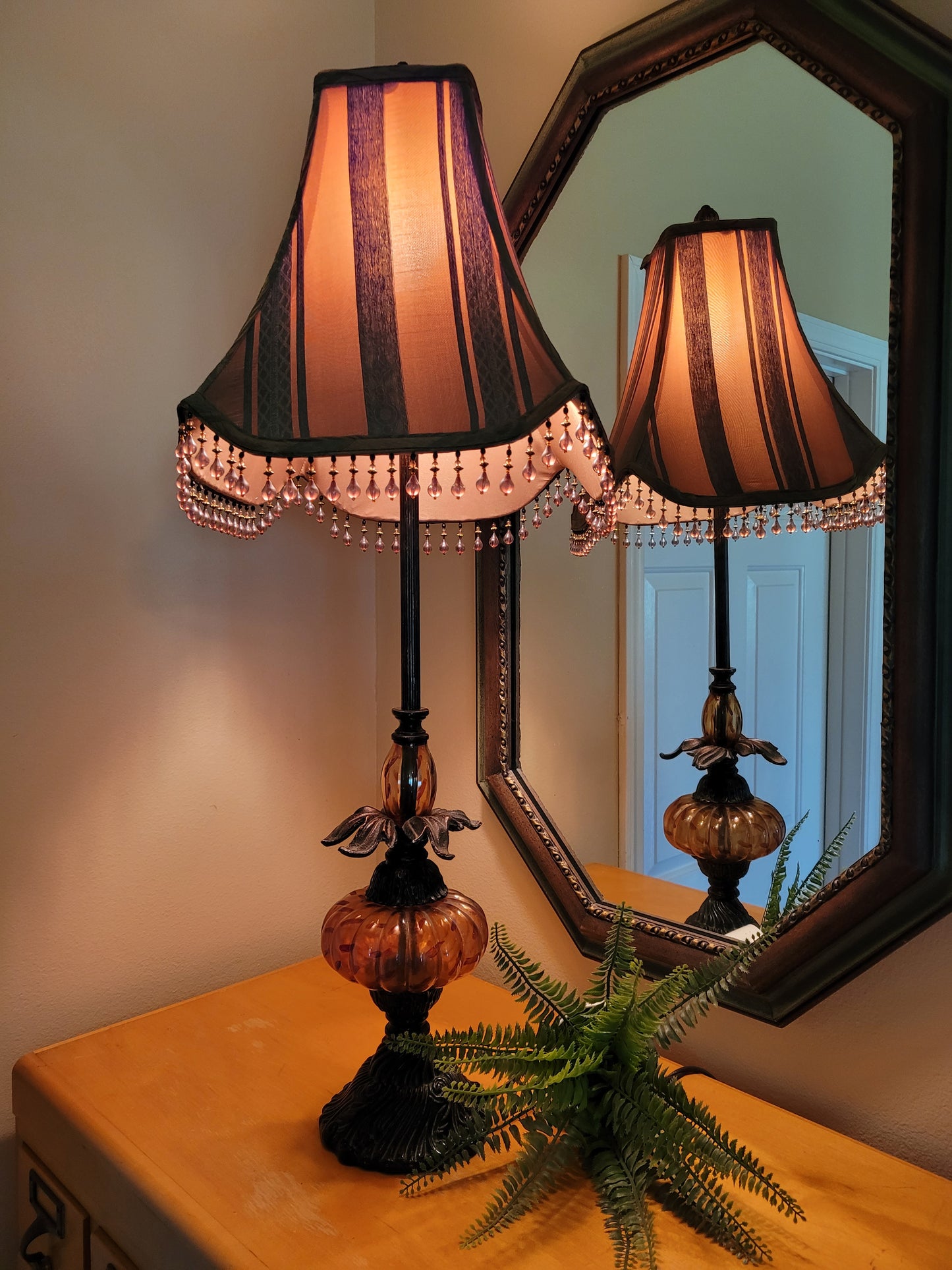 Vintage Amber Glass Console Lamp