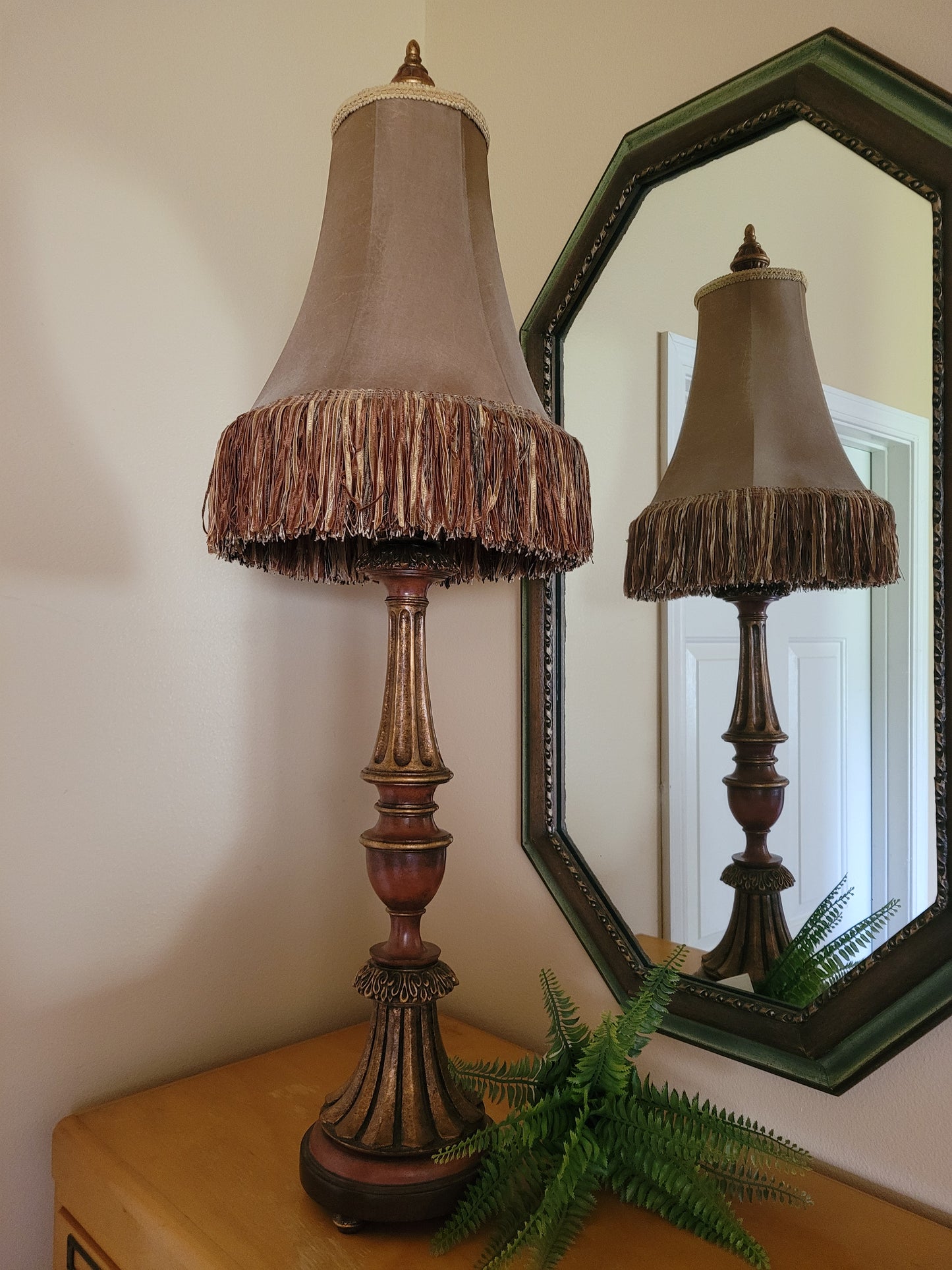 Vintage Console Lamp with Fringed Shade