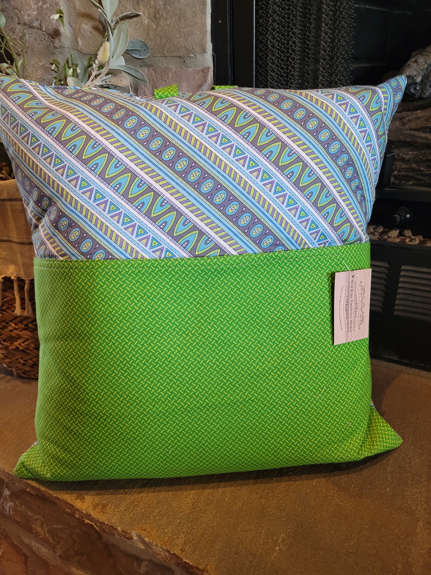 Blue and Green Striped Reading Pillow