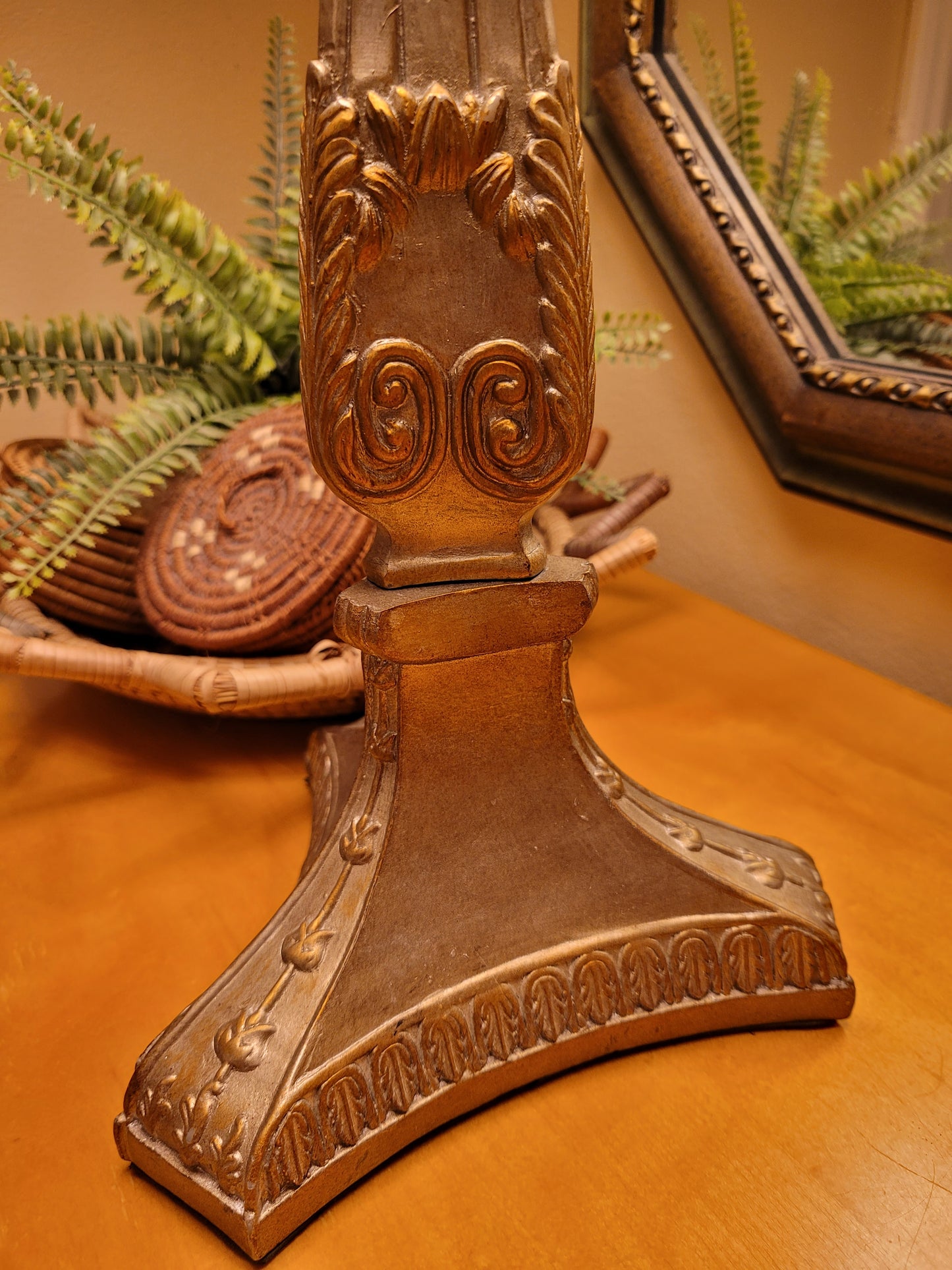 Vintage Gold-Toned Pedestal Lamp