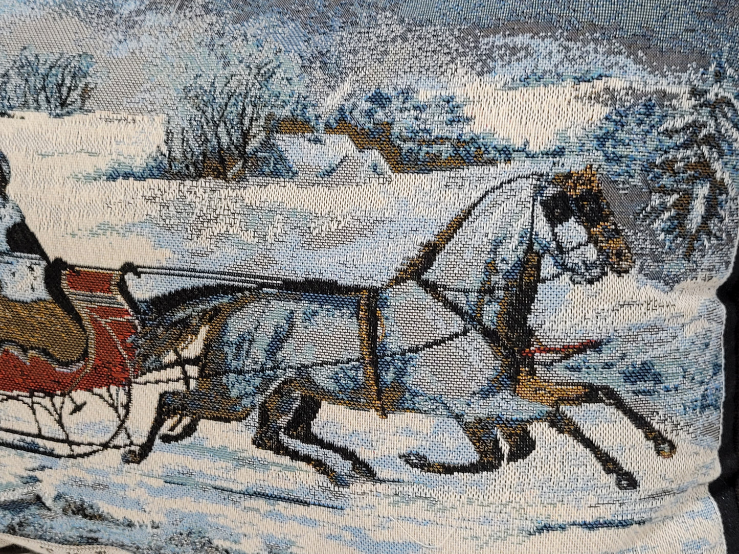 Vintage Tapestry Sleigh Ride Throw Pillow