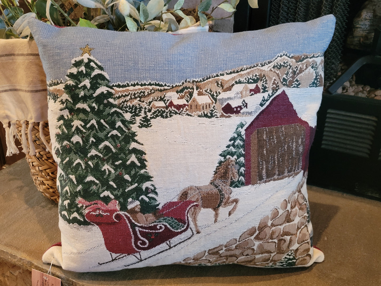 Vintage Tapestry Sleigh Ride Pillow