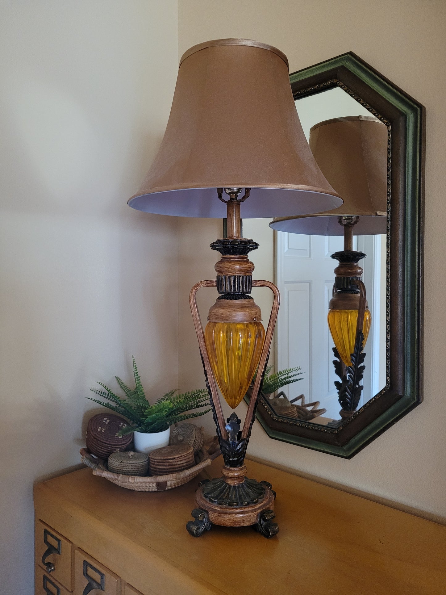 Vintage Table Lamp with Amber Pendant