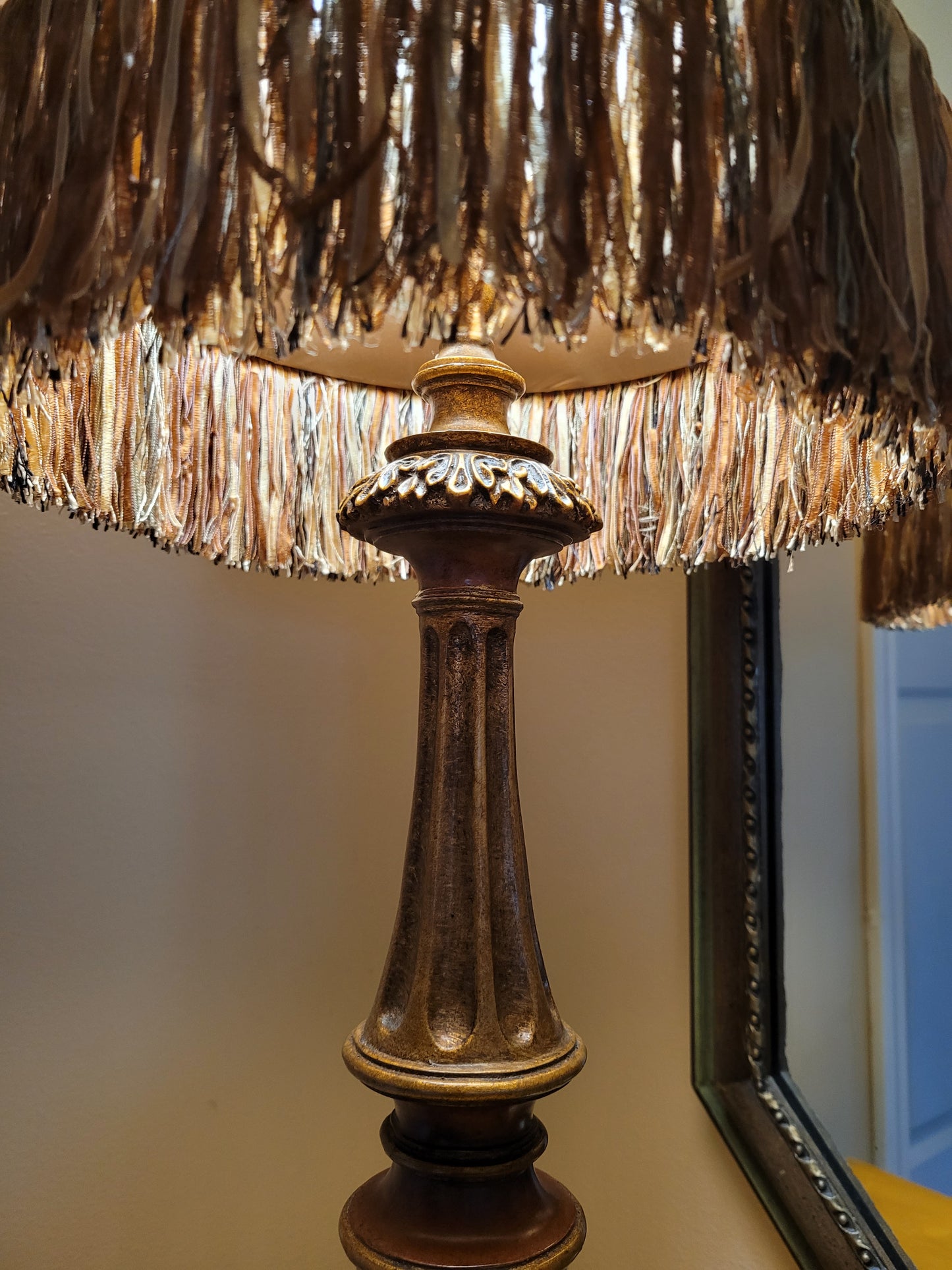 Vintage Console Lamp with Fringed Shade