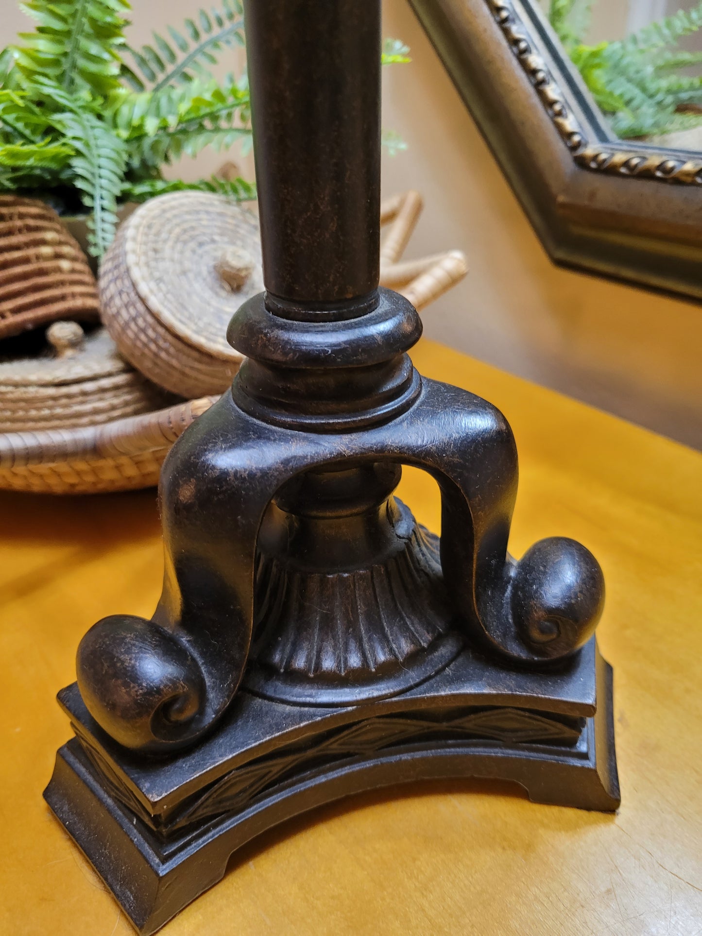 Vintage Candlestick Lamp with Beaded Shade