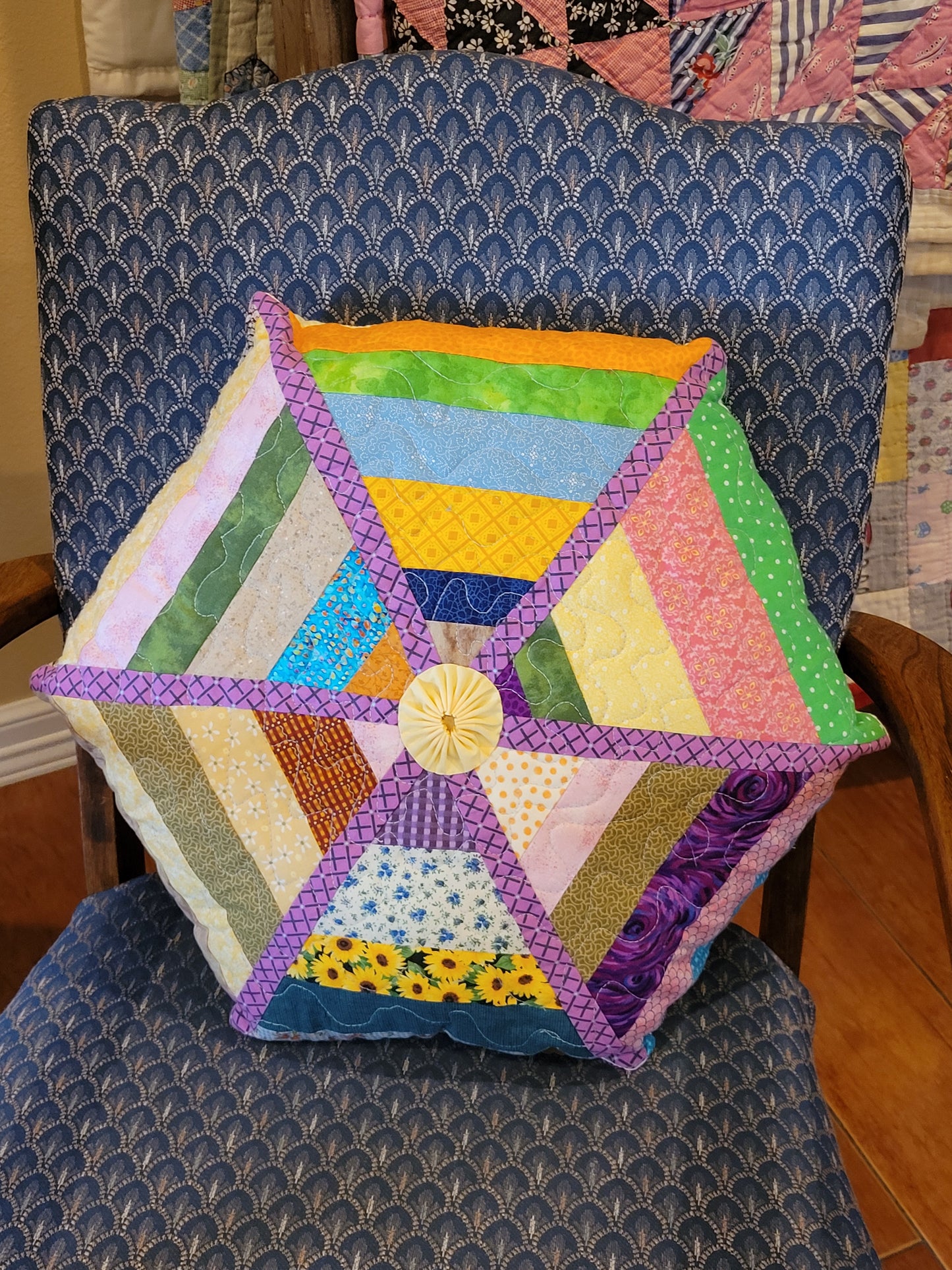 Hexie Pillow with Purple Accents