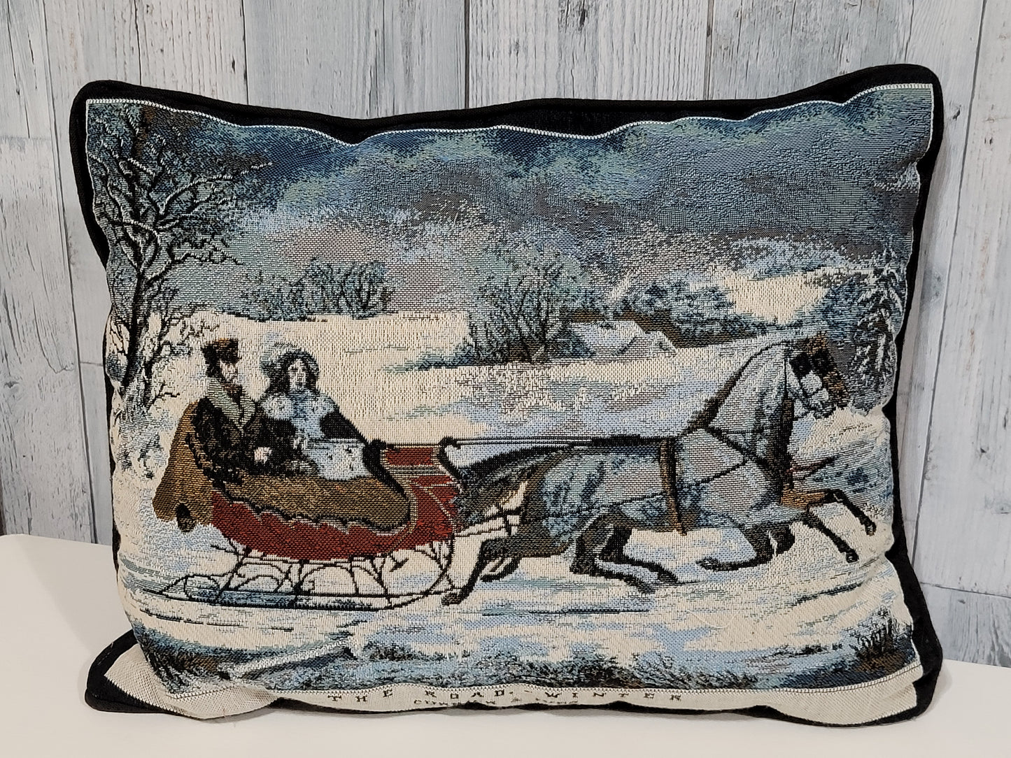 Vintage Tapestry Sleigh Ride Throw Pillow