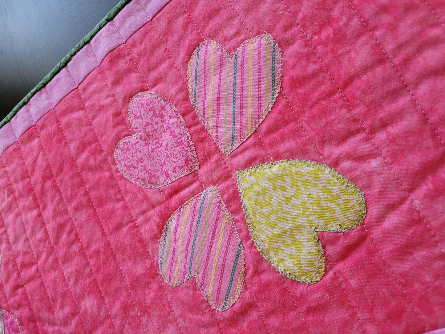 Handmade Appliqued Valentine Hearts Table Topper