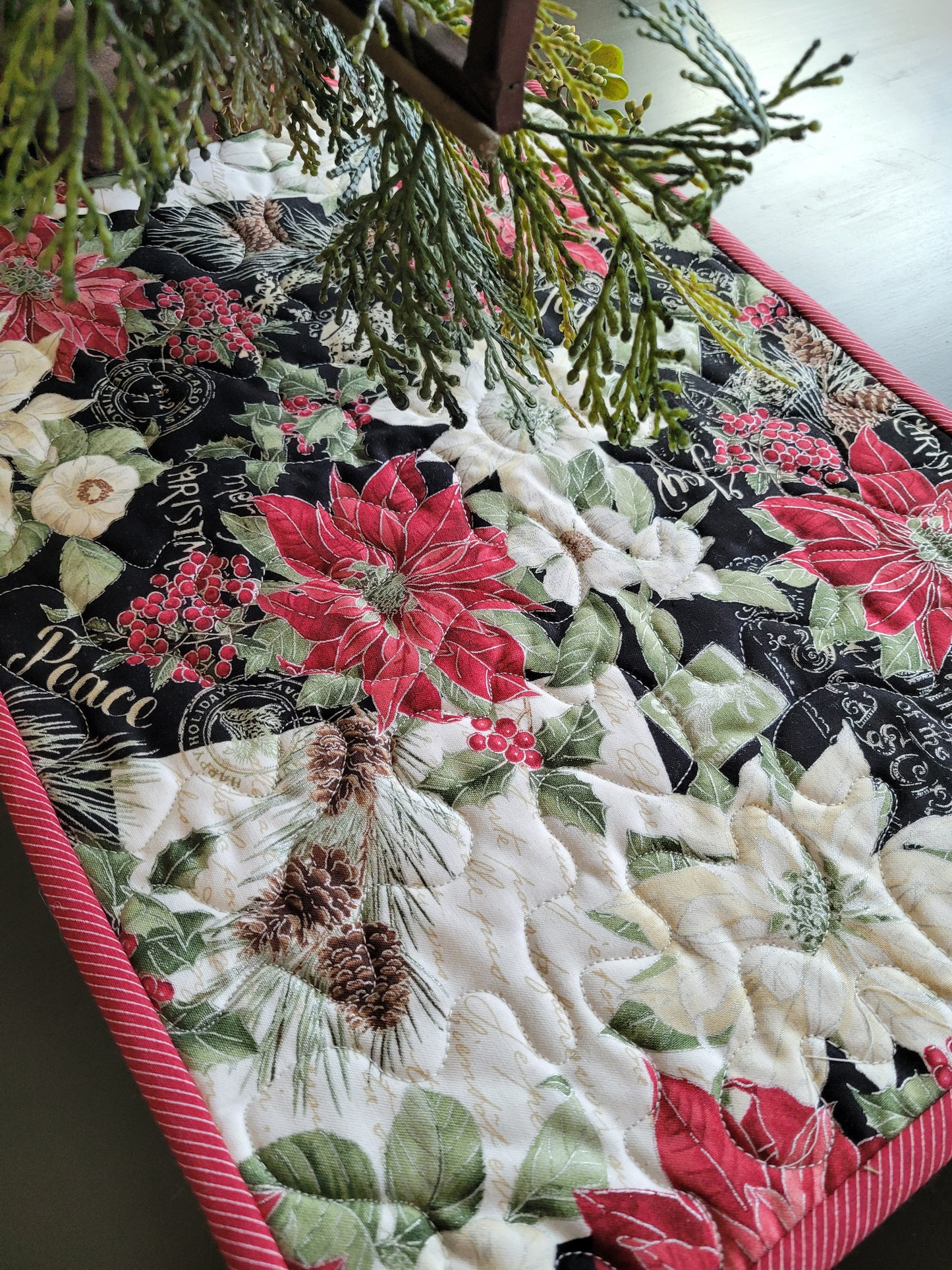 Handmade Poinsettia Christmas Table Runner