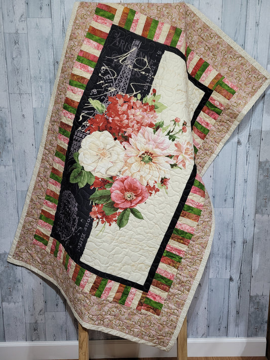 Paris Themed Quilted Throw Blanket