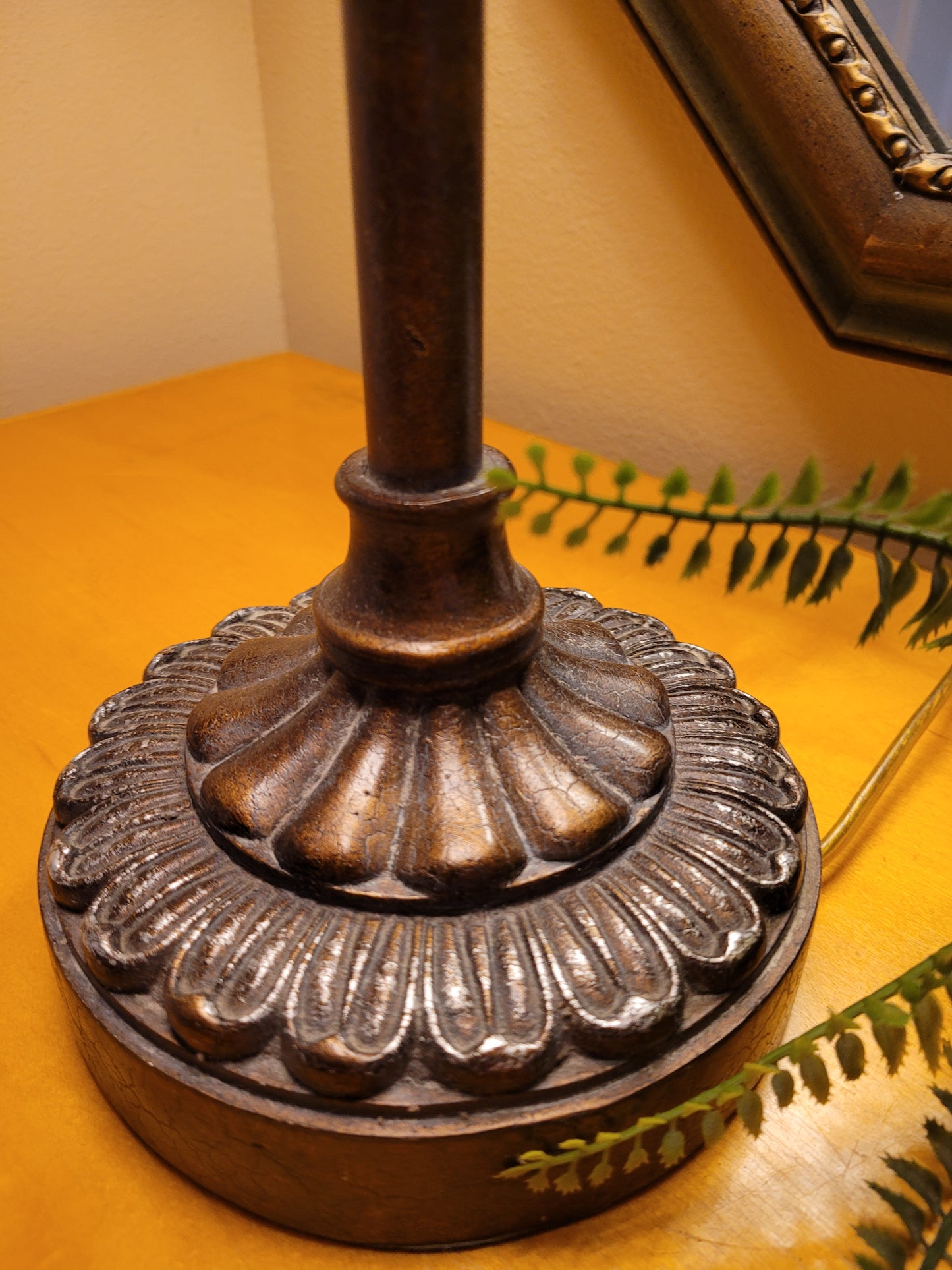 Vintage Antique Bronze Lamp with Beaded Fringed Shade