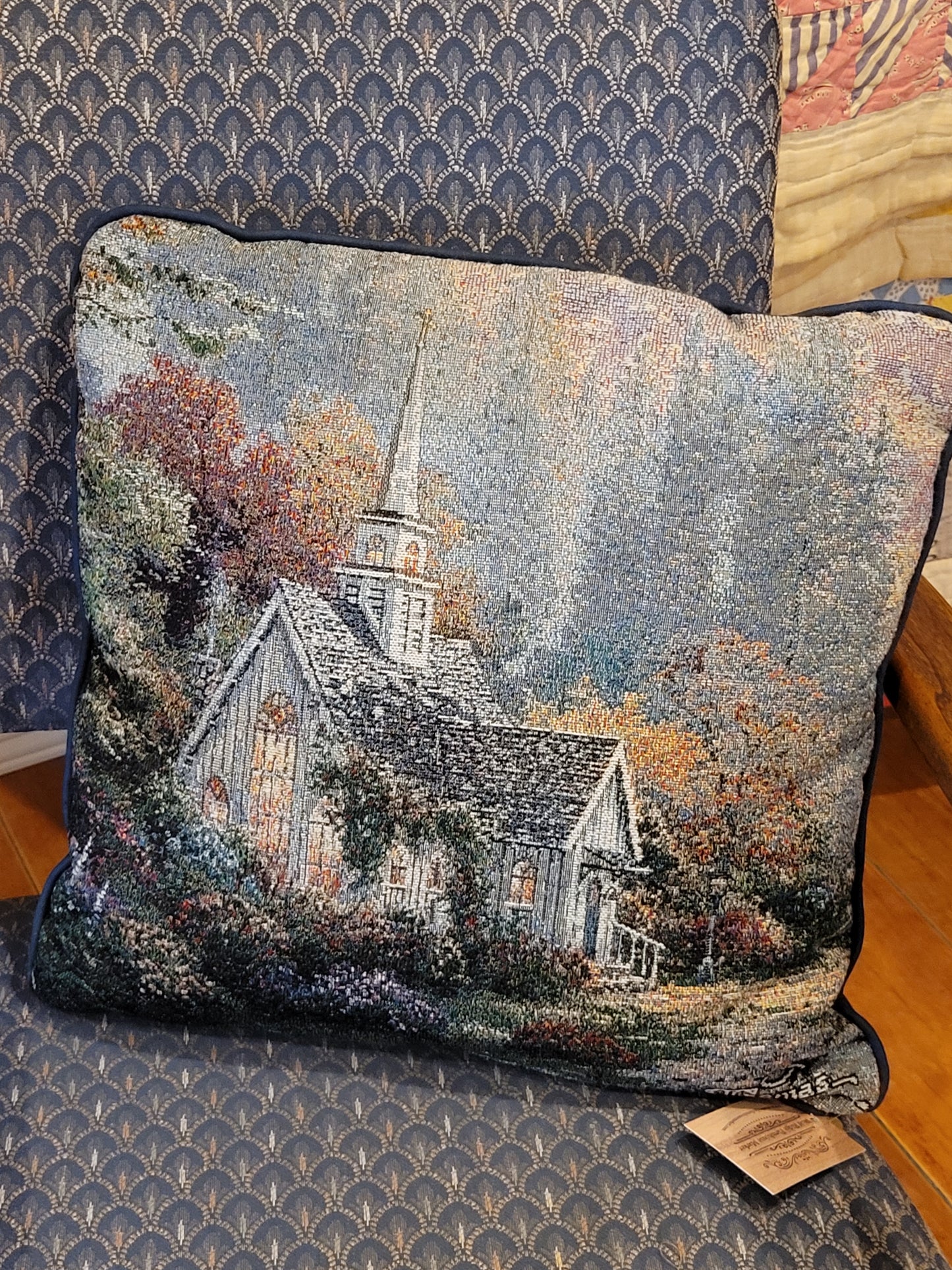 Vintage Tapestry Thomas Kinkade Throw Pillow