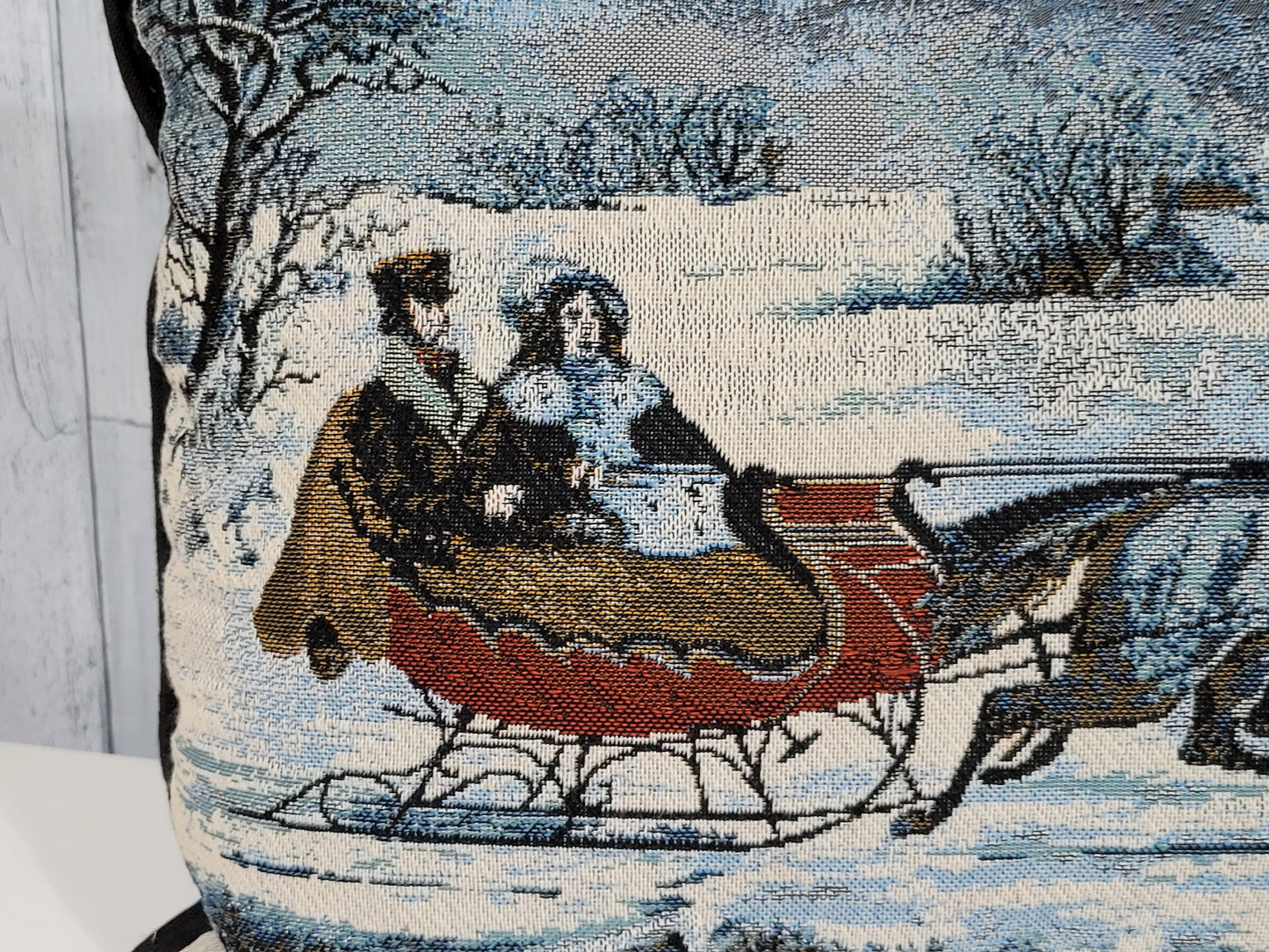 Vintage Tapestry Sleigh Ride Throw Pillow