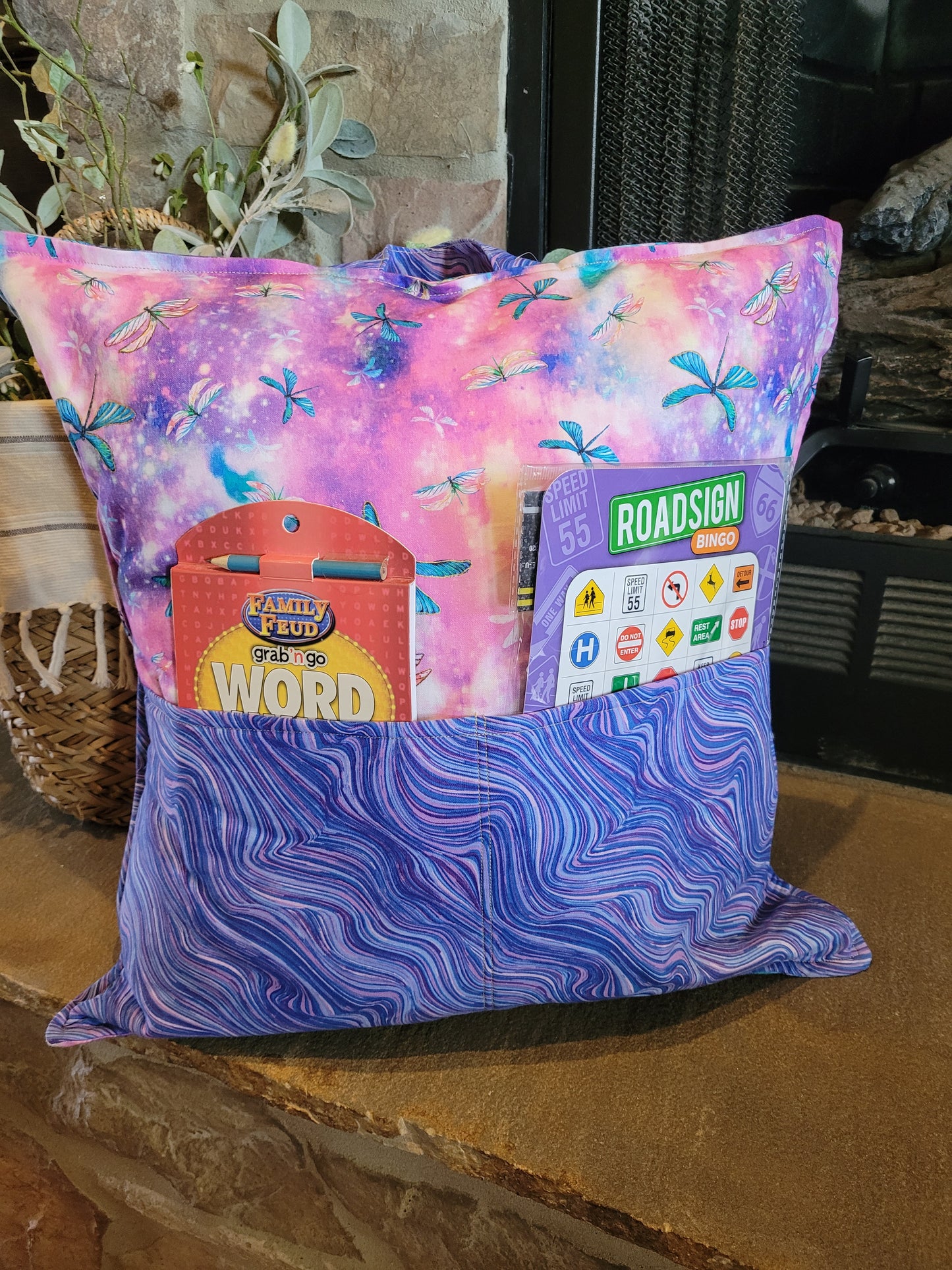 Pink Dragonflies Reading Pocket Pillow