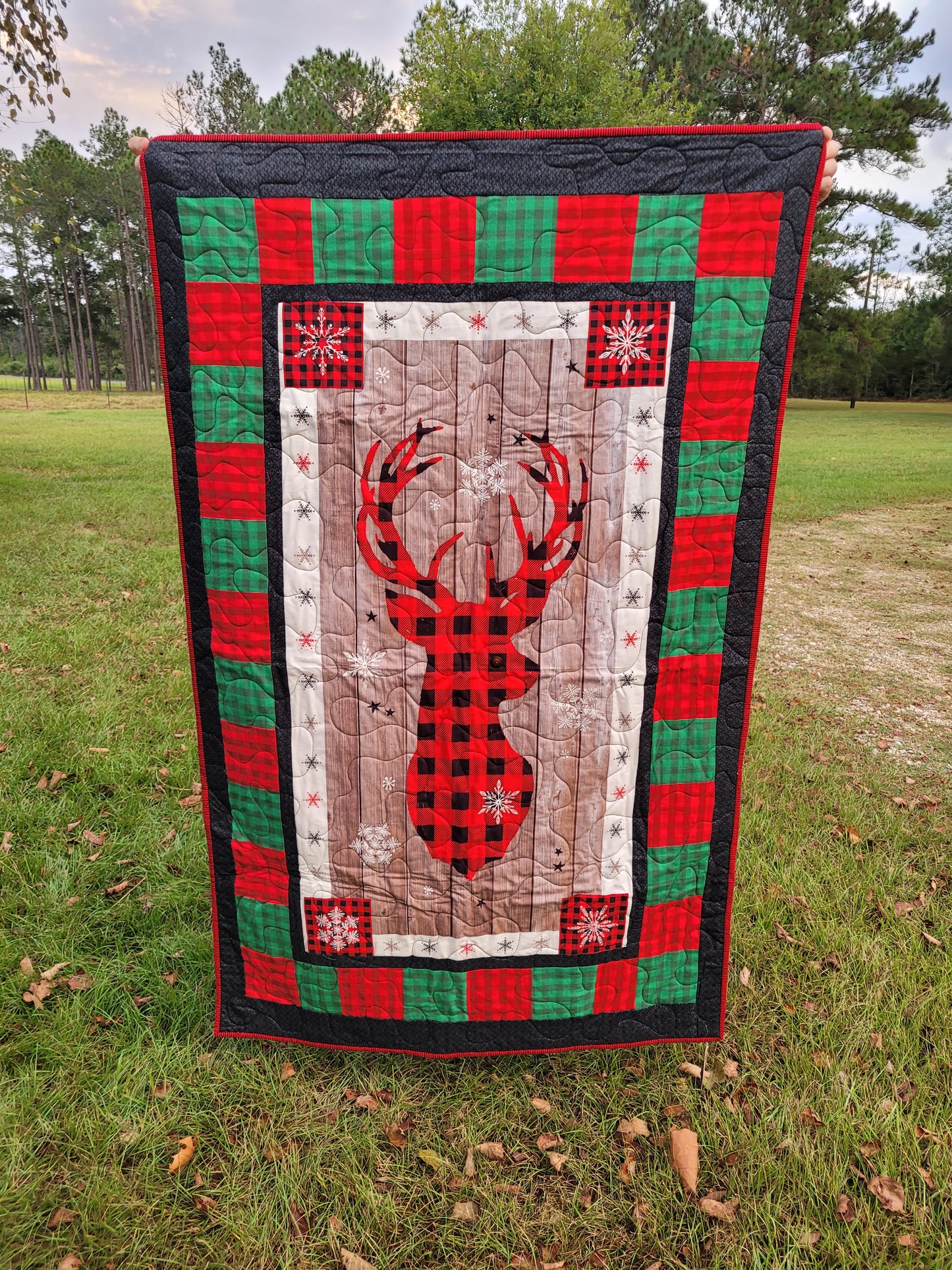 Handmade Reindeer Quilted Throw Blanket