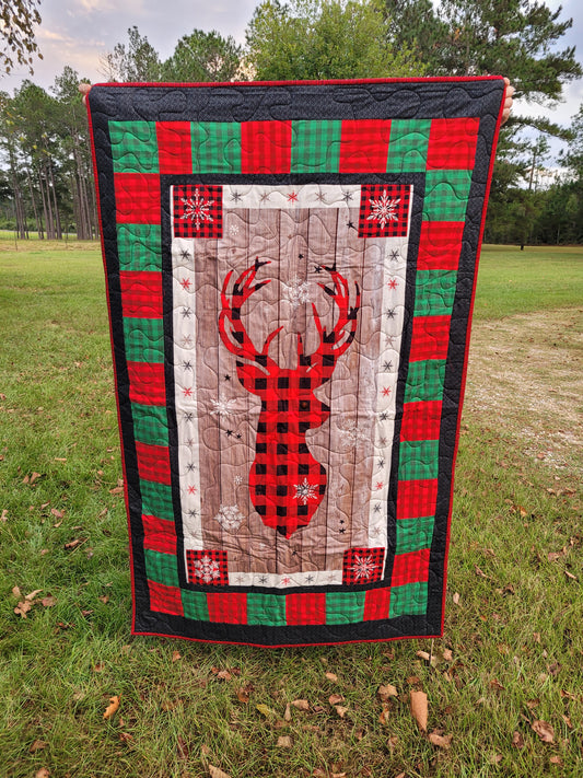 Handmade Reindeer Quilted Throw Blanket