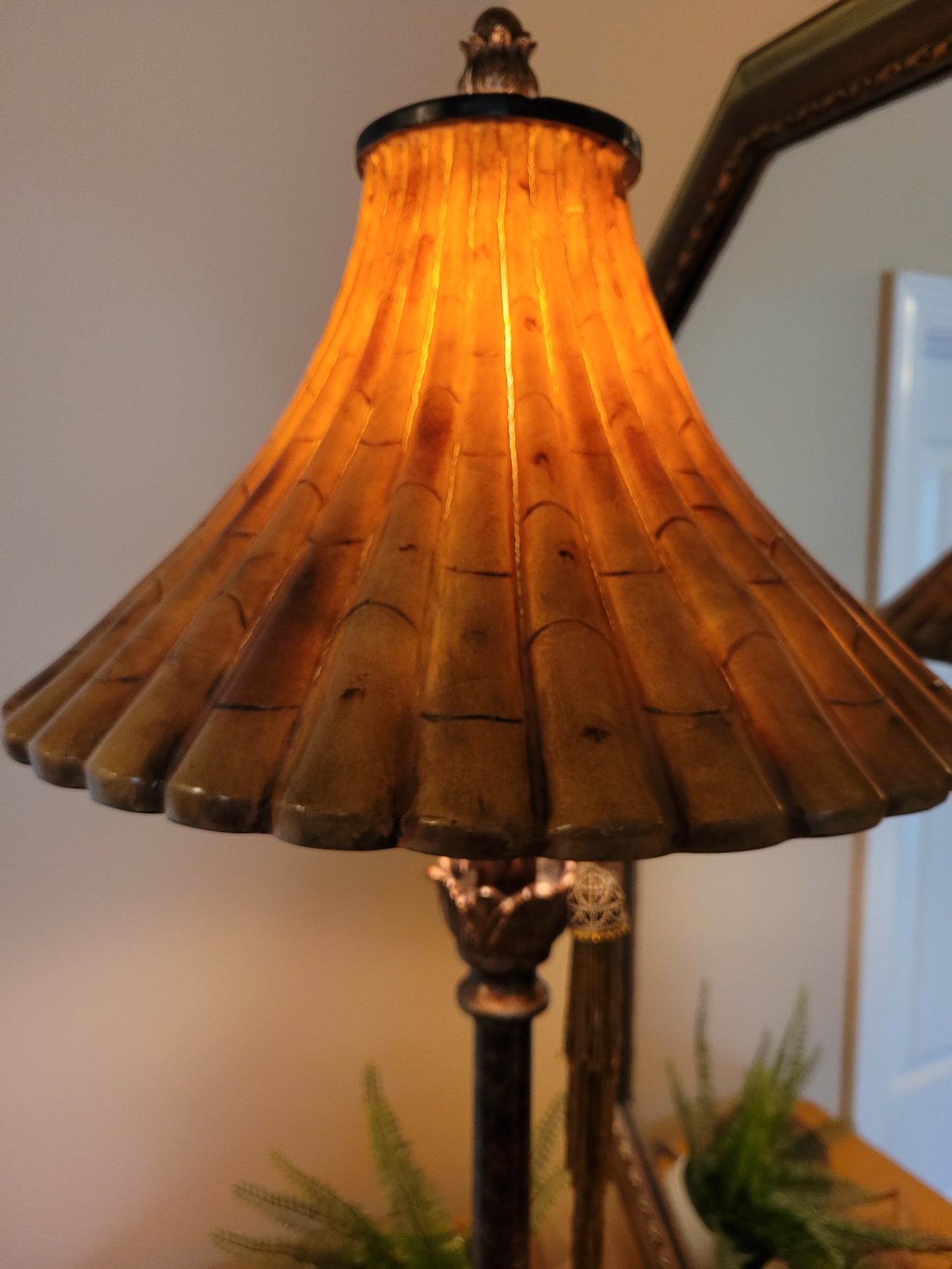 Vintage Console Lamp with Bamboo Shade