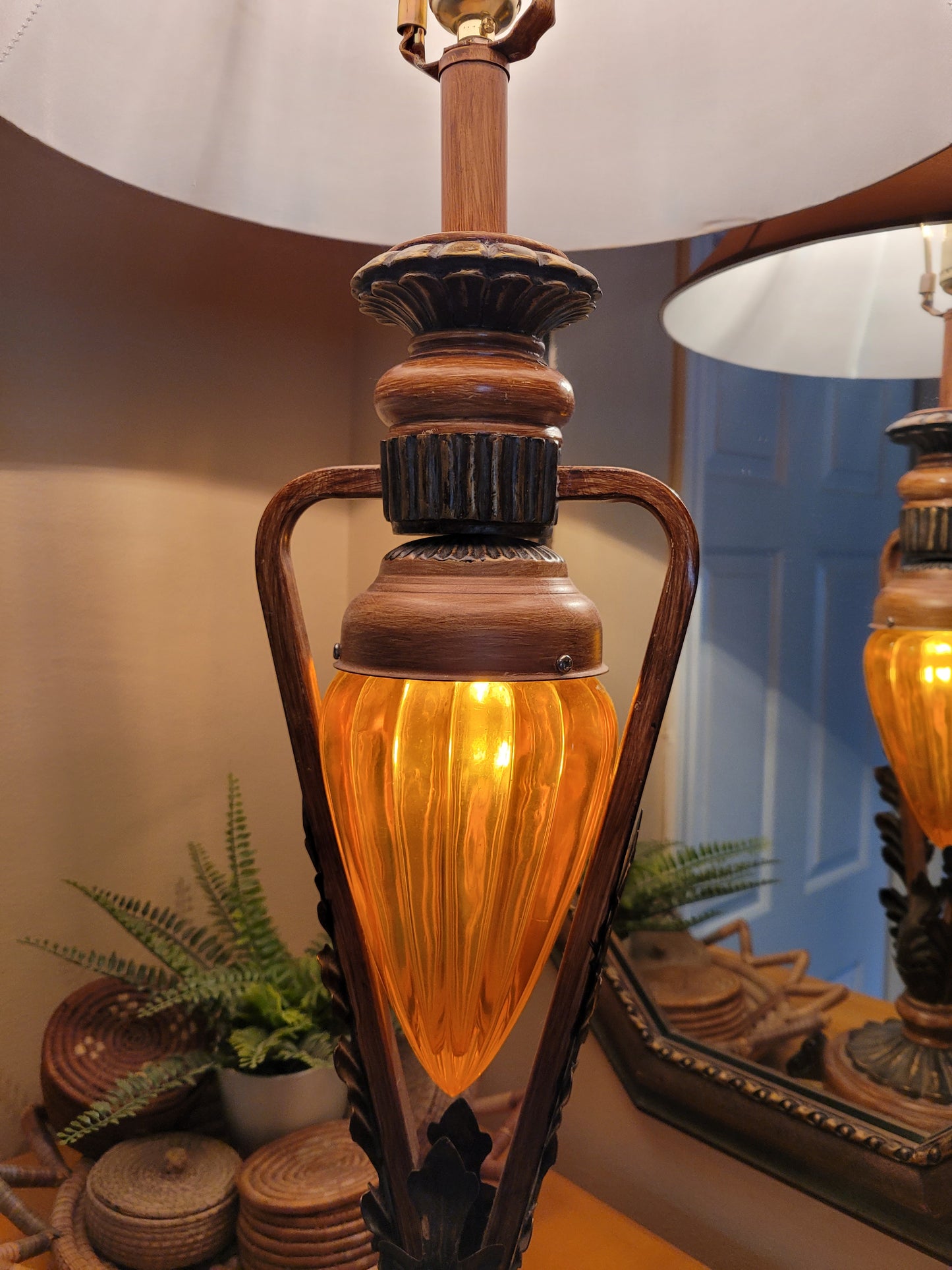 Vintage Table Lamp with Amber Pendant