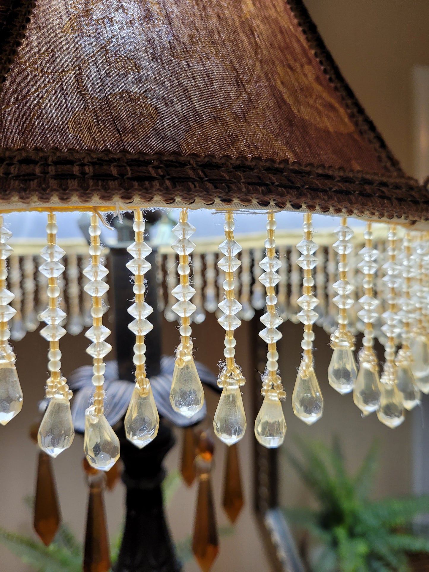 Vintage Candlestick Lamp with Beaded Shade