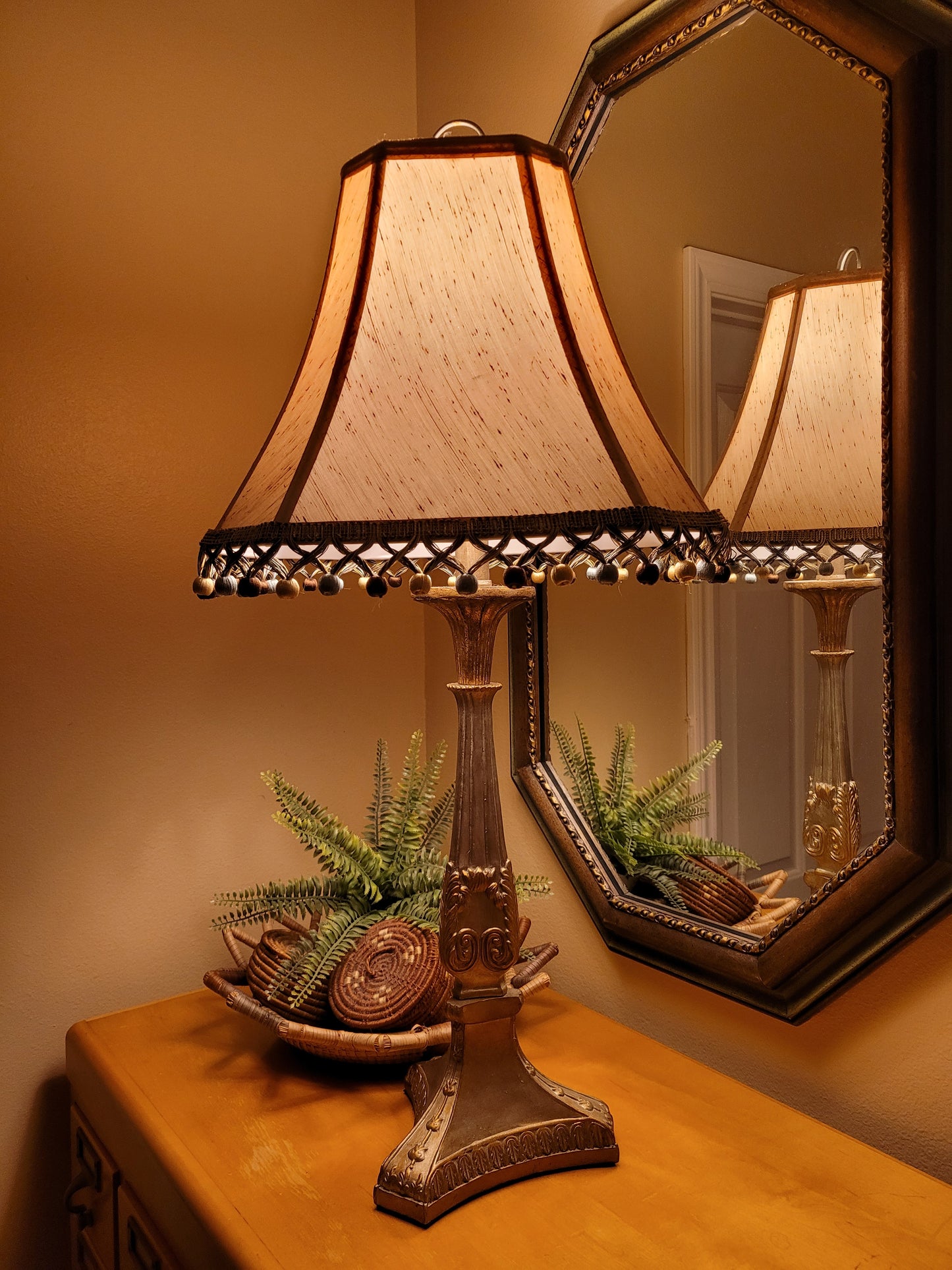 Vintage Gold-Toned Pedestal Lamp