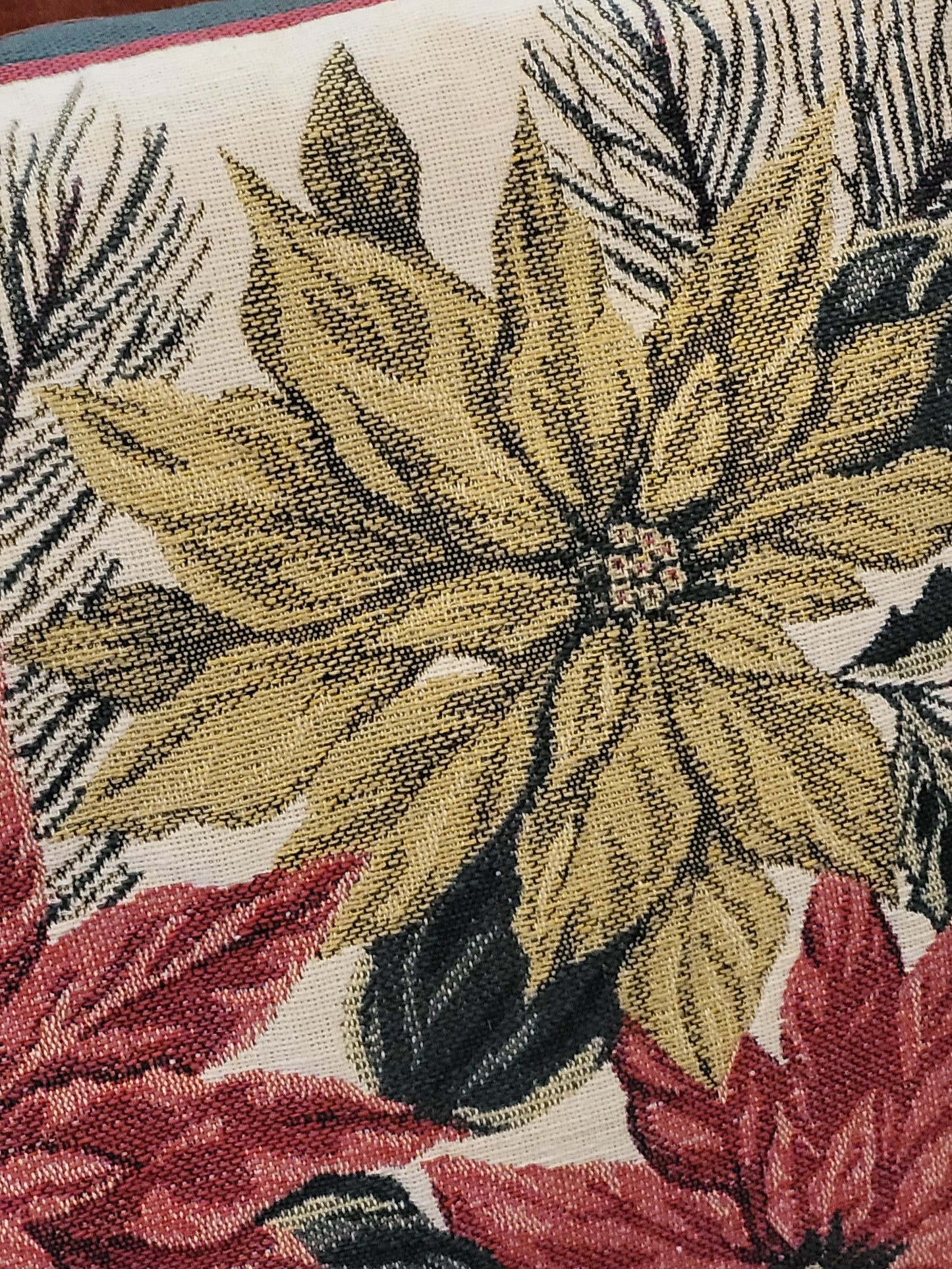 Vintage Tapestry Poinsettia Throw Pillow